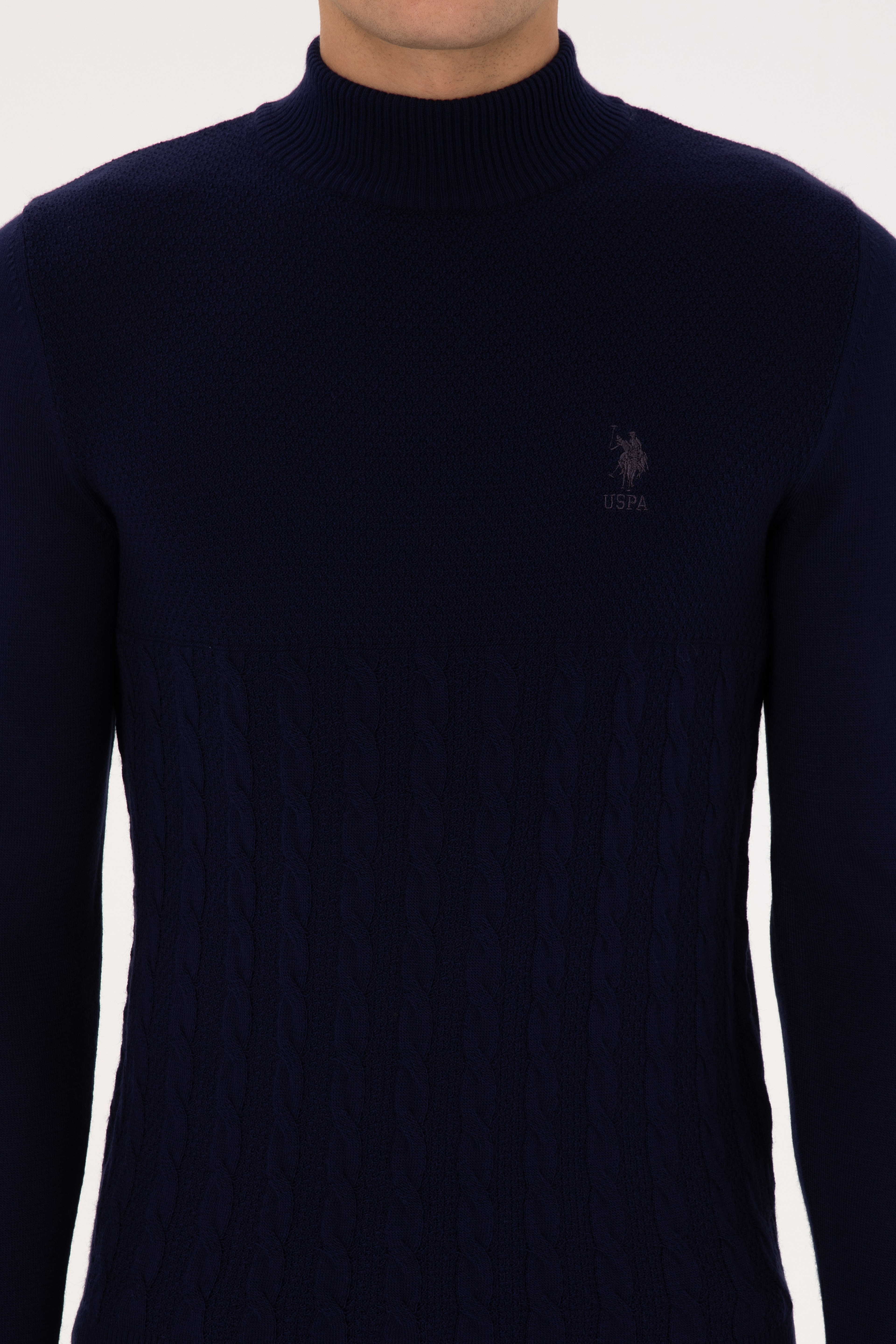 Erkek Slim Fit Yarım Balıkçı Yaka Lacivert Kazak