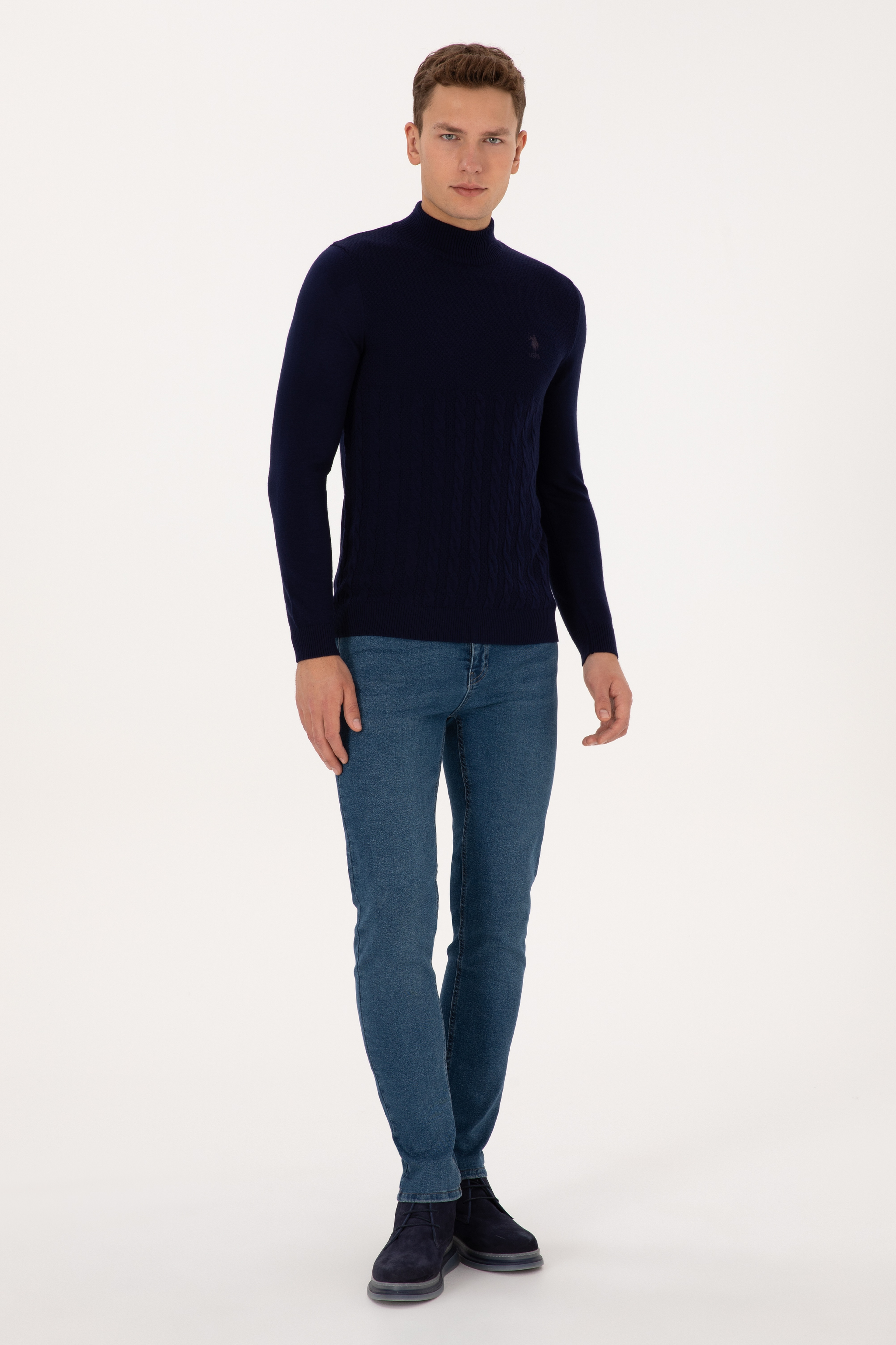 Erkek Slim Fit Yarım Balıkçı Yaka Lacivert Kazak - Image 4