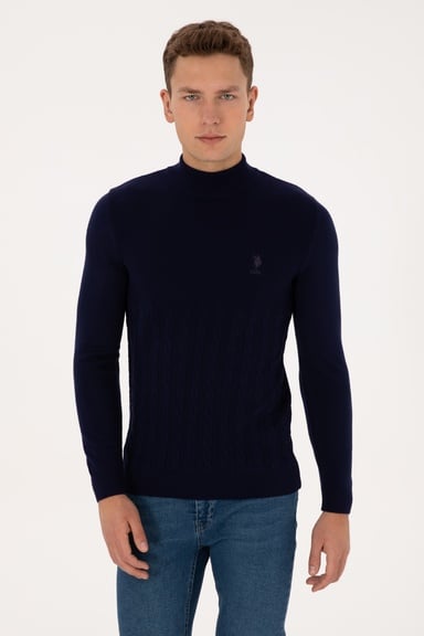 Erkek Slim Fit Yarım Balıkçı Yaka Lacivert Kazak