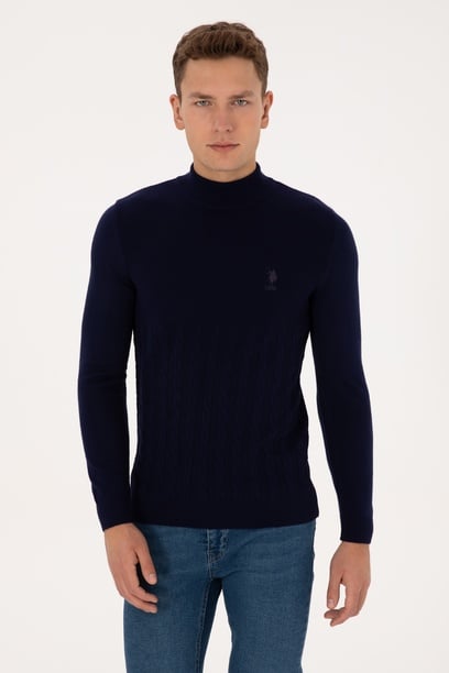 Erkek Slim Fit Yarım Balıkçı Yaka Lacivert Kazak