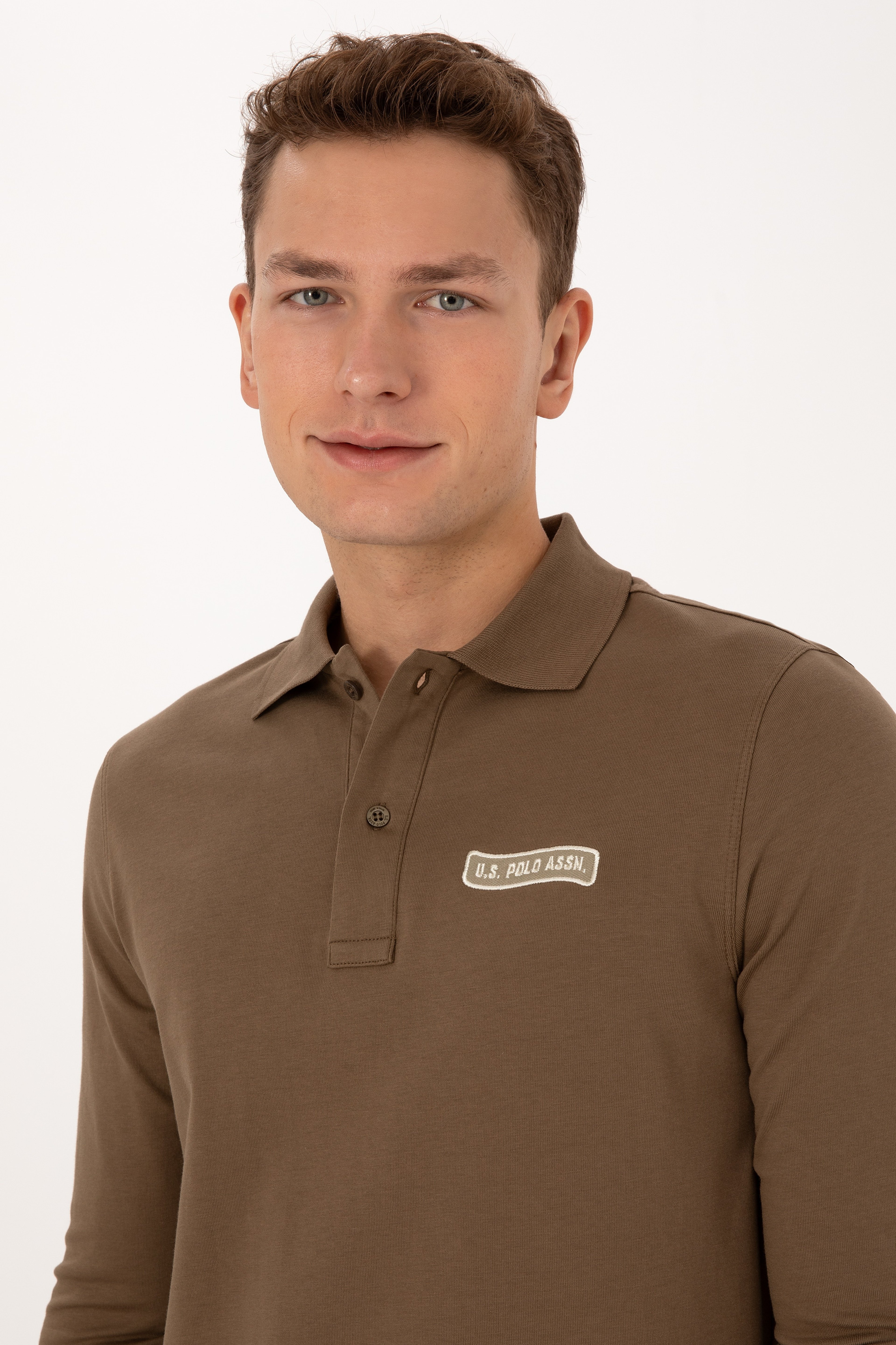 Erkek Regular Fit Polo Yaka Haki Sweatshirt - Image 2