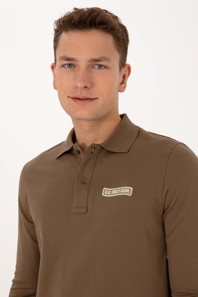 Erkek Regular Fit Polo Yaka Haki Sweatshirt