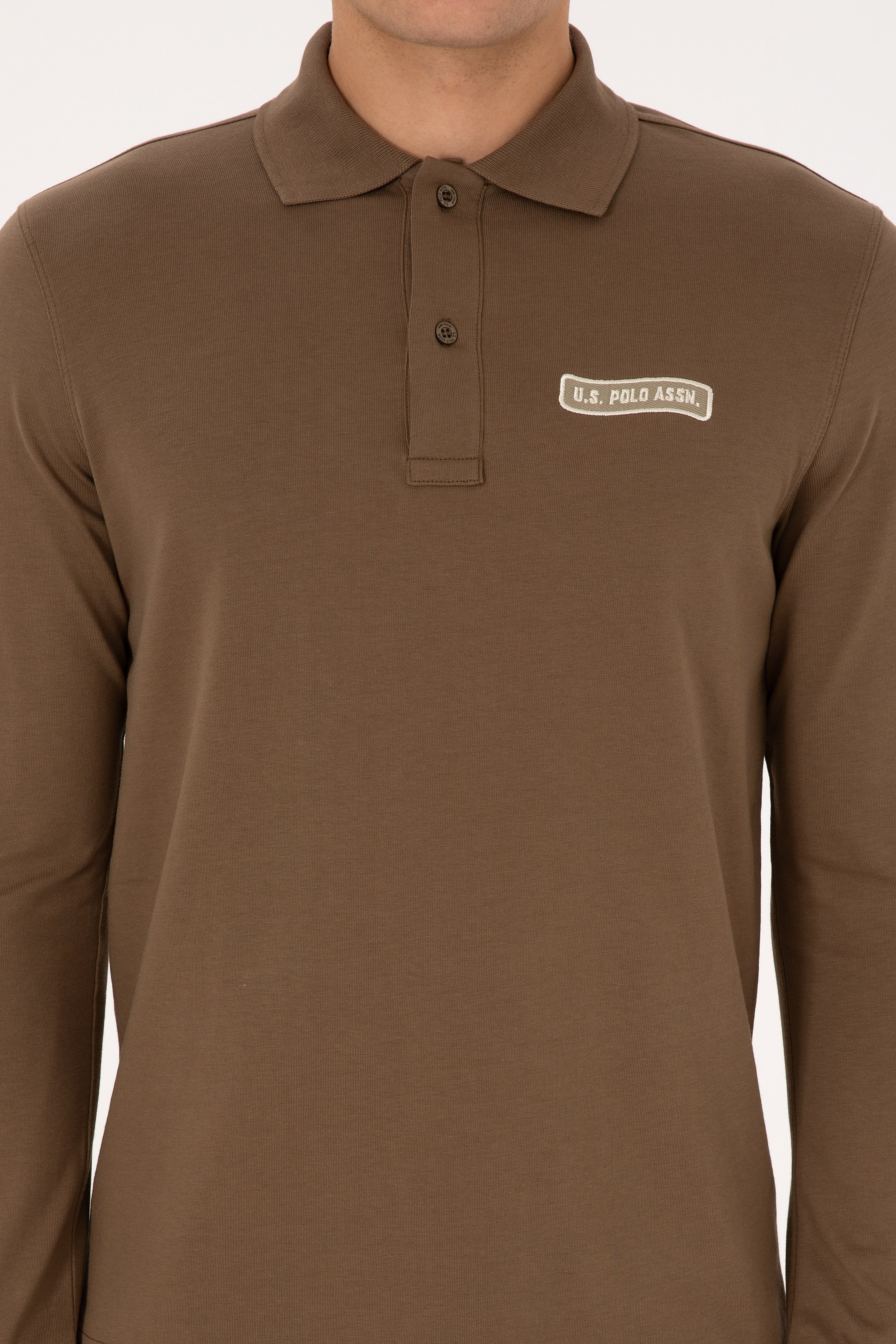 Erkek Regular Fit Polo Yaka Haki Sweatshirt - Image 6
