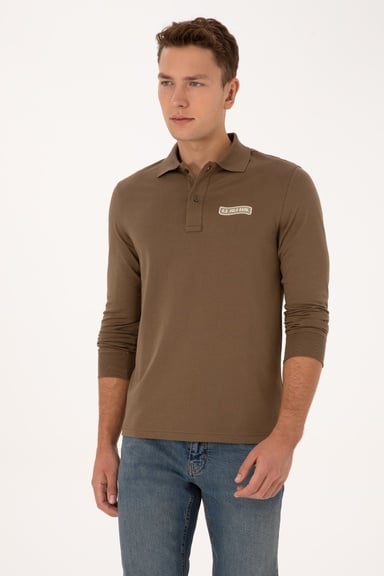 Erkek Regular Fit Polo Yaka Haki Sweatshirt