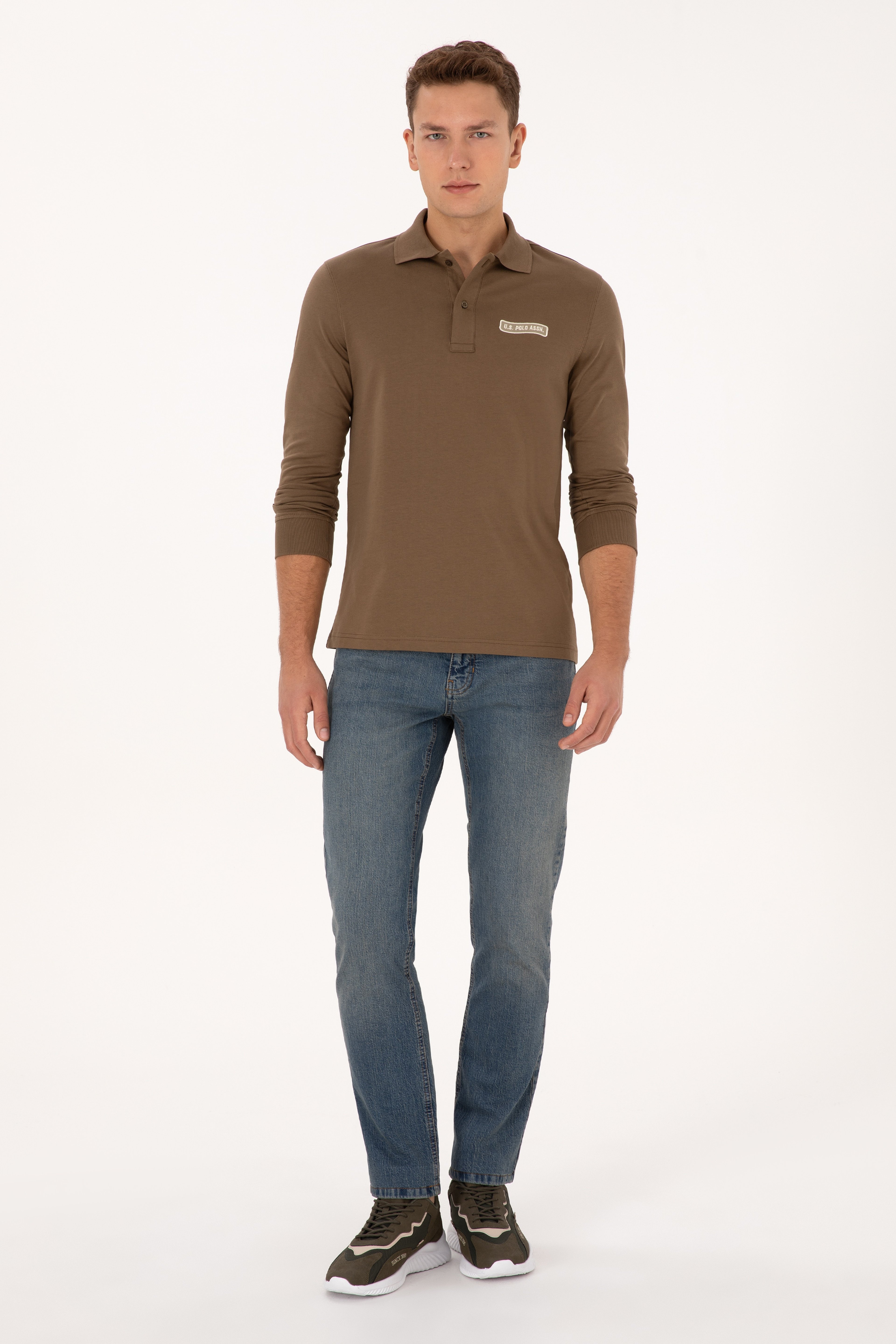 Erkek Regular Fit Polo Yaka Haki Sweatshirt - Image 4