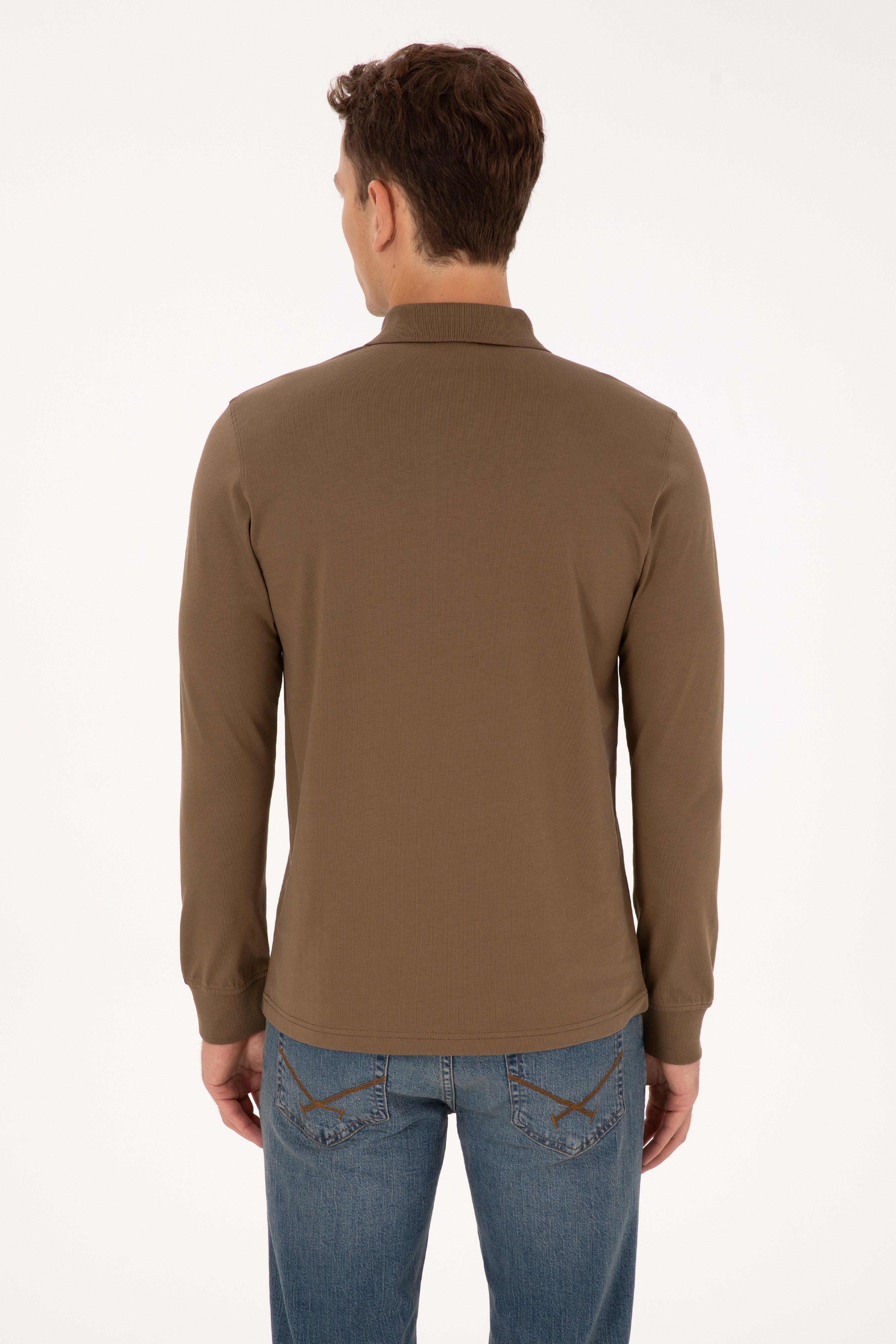 Erkek Regular Fit Polo Yaka Haki Sweatshirt - Image 5