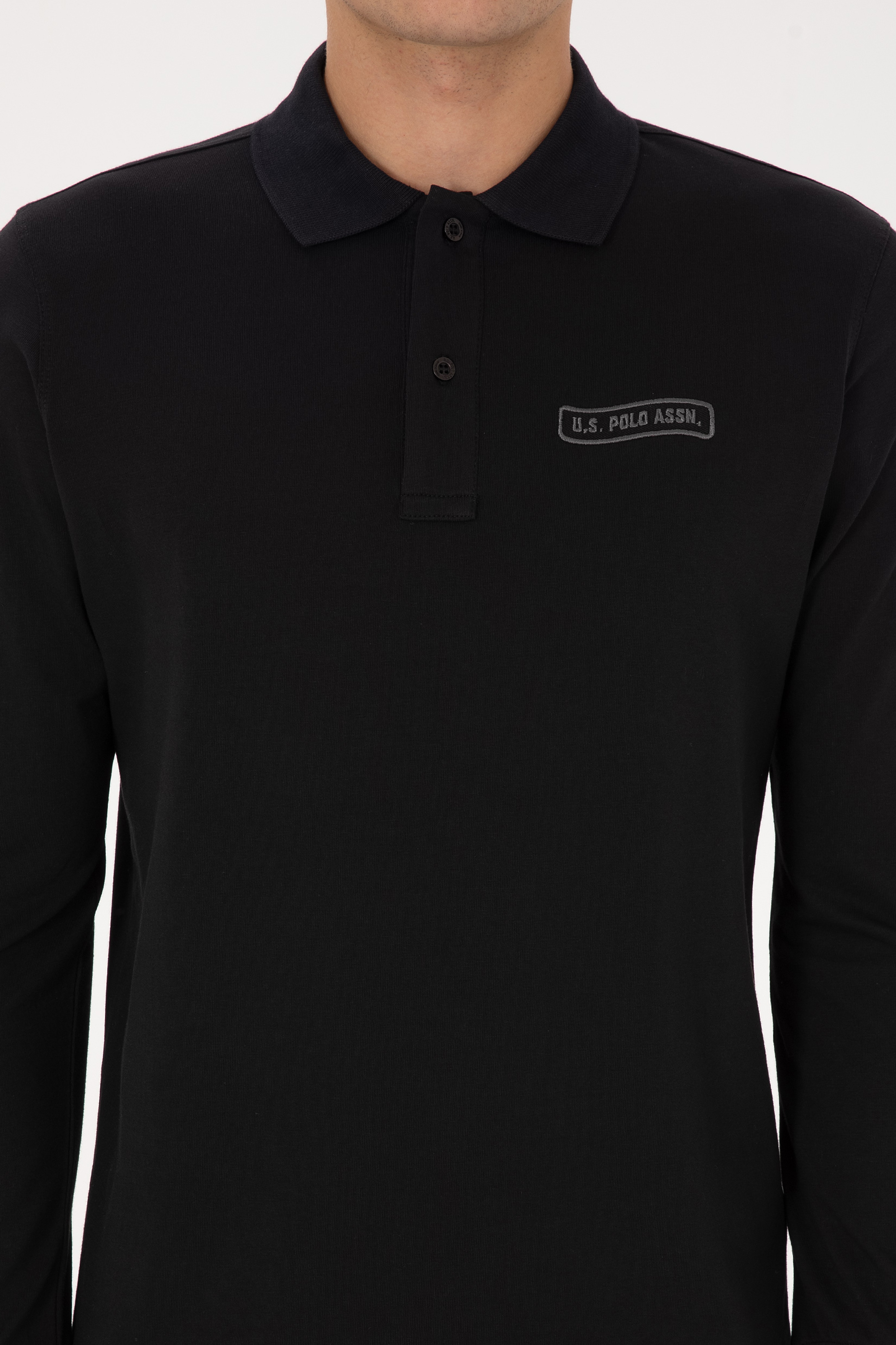 Erkek Regular Fit Polo Yaka Siyah Sweatshirt