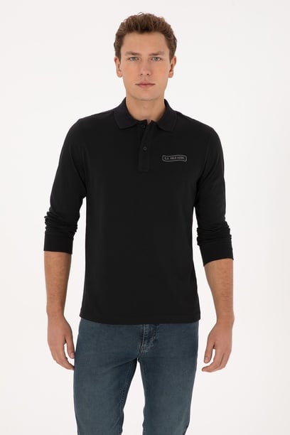 Erkek Regular Fit Polo Yaka Siyah Sweatshirt