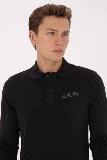 Erkek Regular Fit Polo Yaka Siyah Sweatshirt