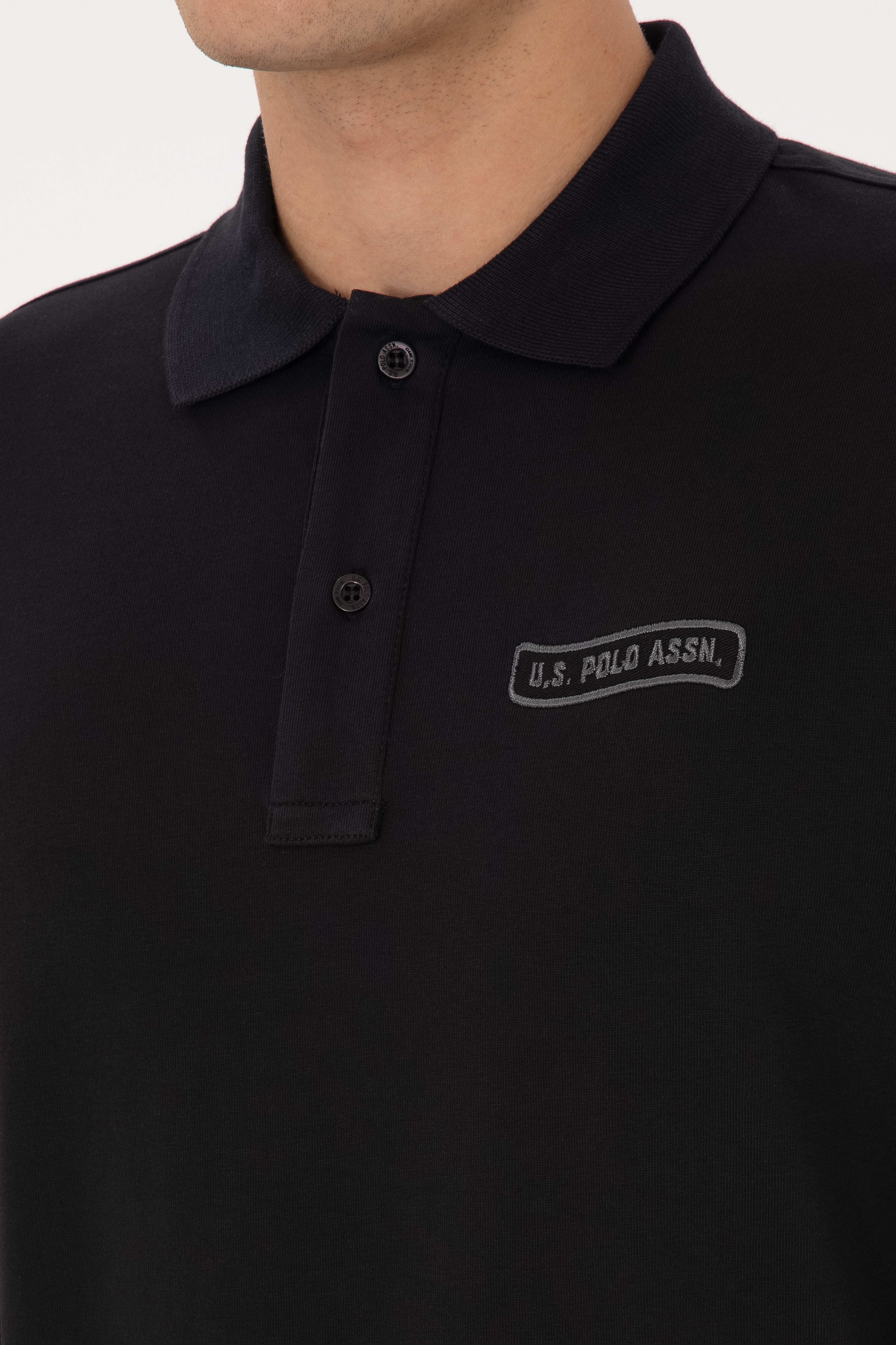 Erkek Regular Fit Polo Yaka Siyah Sweatshirt - Image 7