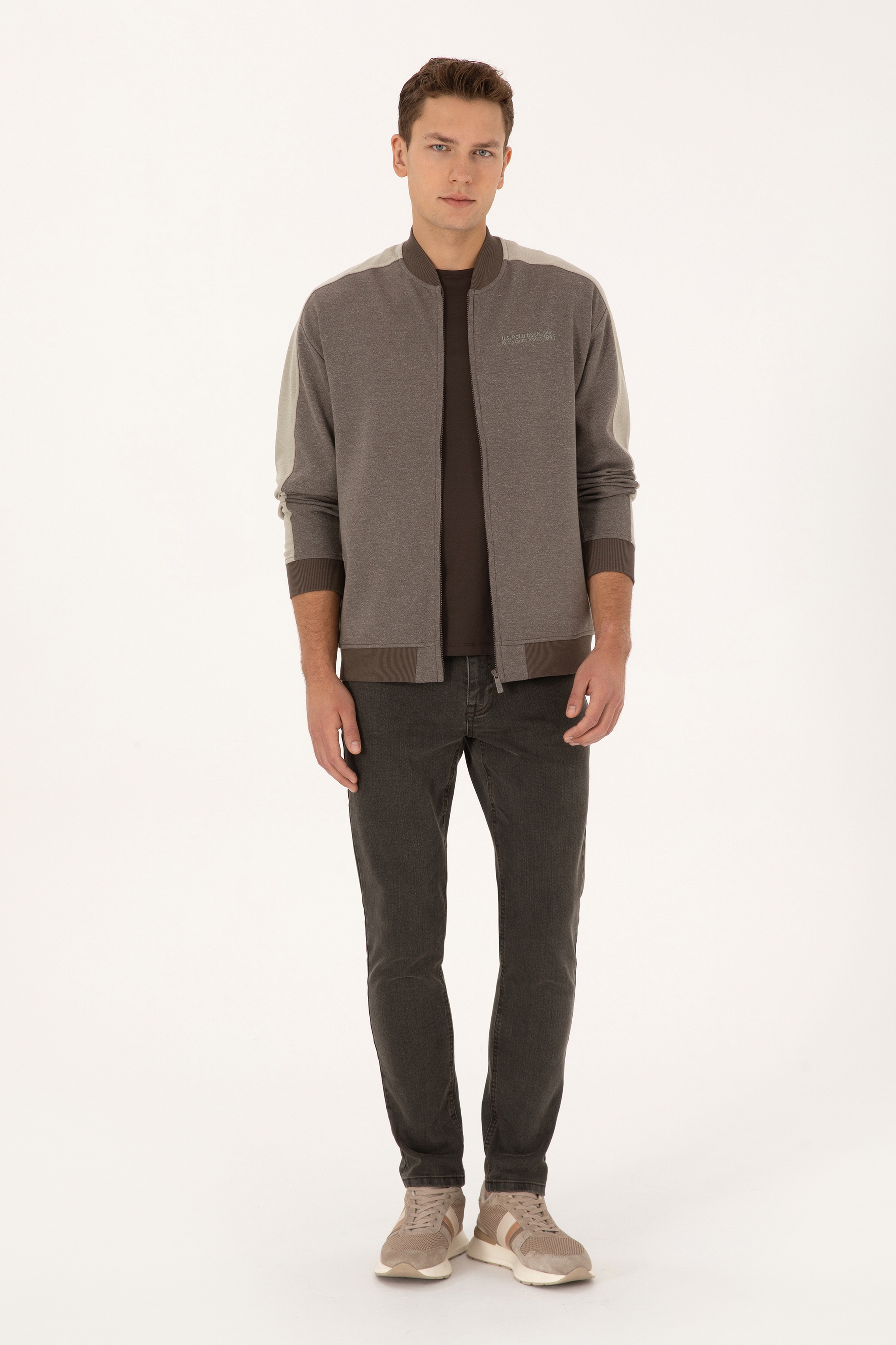 Erkek Regular Fit Fermuarlı Vizon Örme Hırka - Image 4