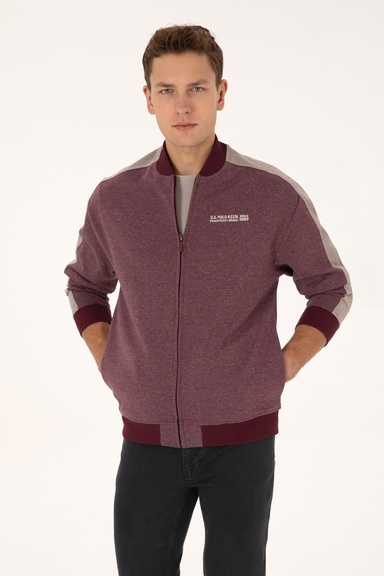 Erkek Regular Fit Fermuarlı Bordo Örme Hırka
