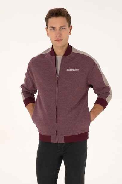 Erkek Regular Fit Fermuarlı Bordo Örme Hırka