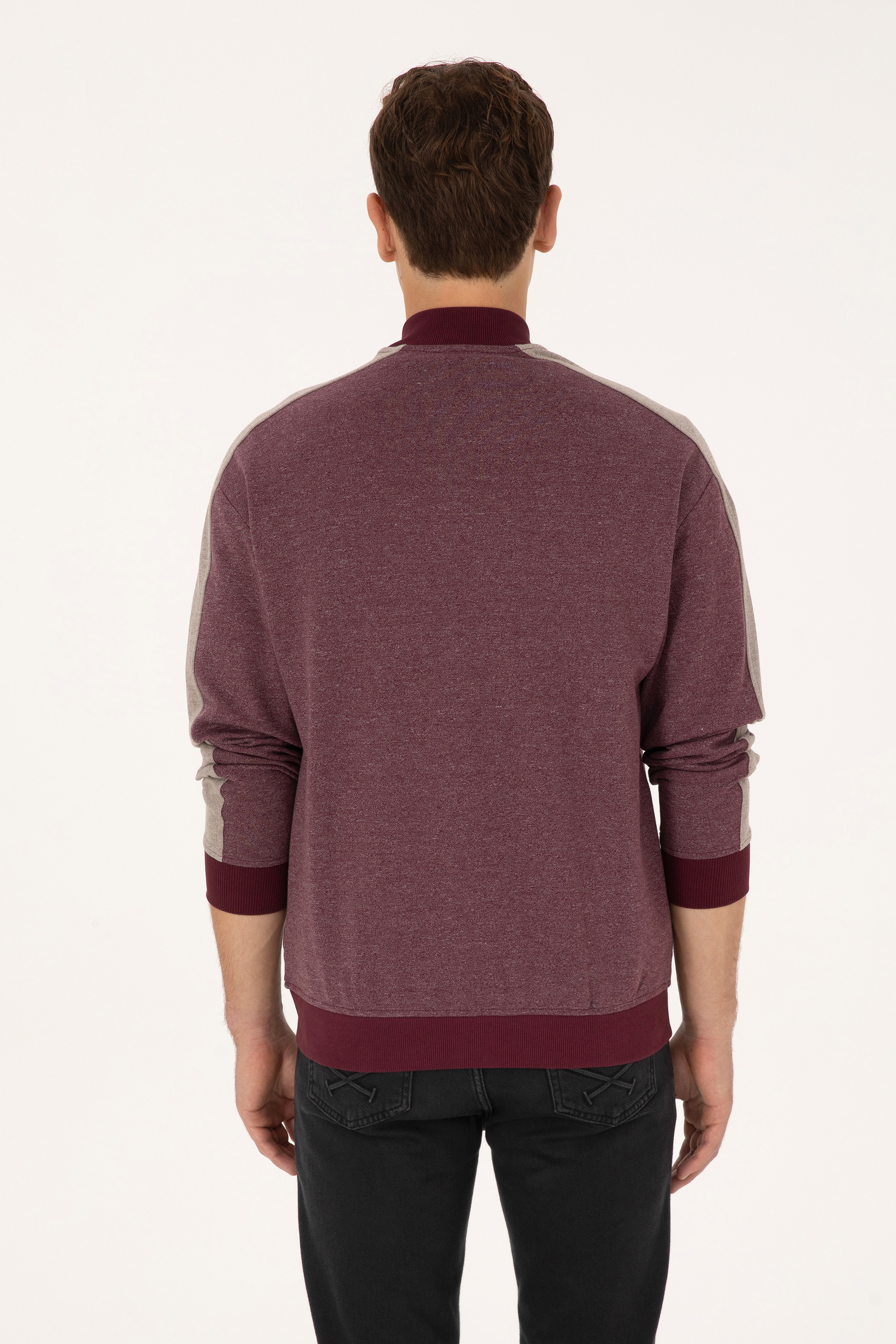 Erkek Regular Fit Fermuarlı Bordo Örme Hırka - Image 5