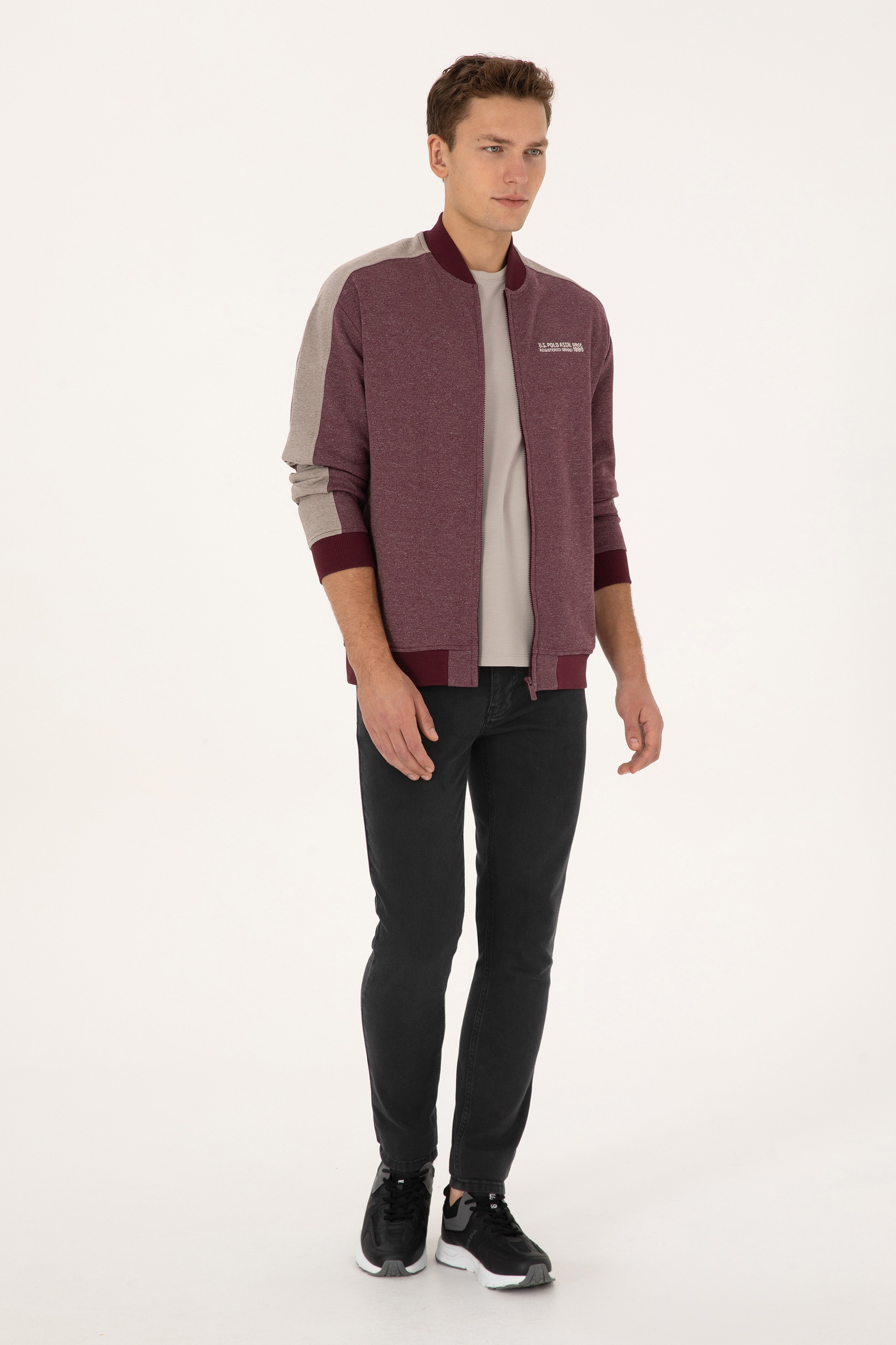 Erkek Regular Fit Fermuarlı Bordo Örme Hırka - Image 4