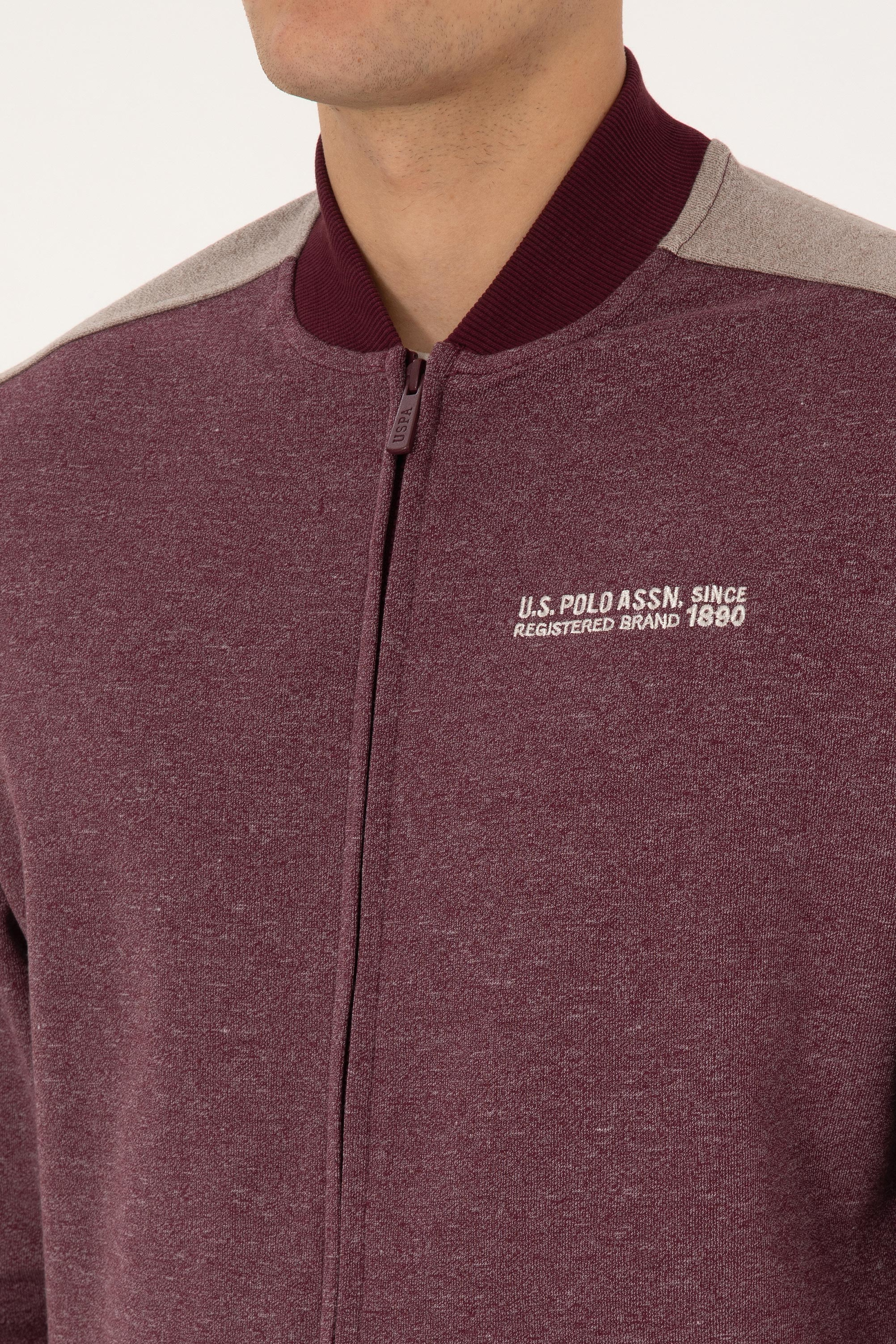 Erkek Regular Fit Fermuarlı Bordo Örme Hırka
