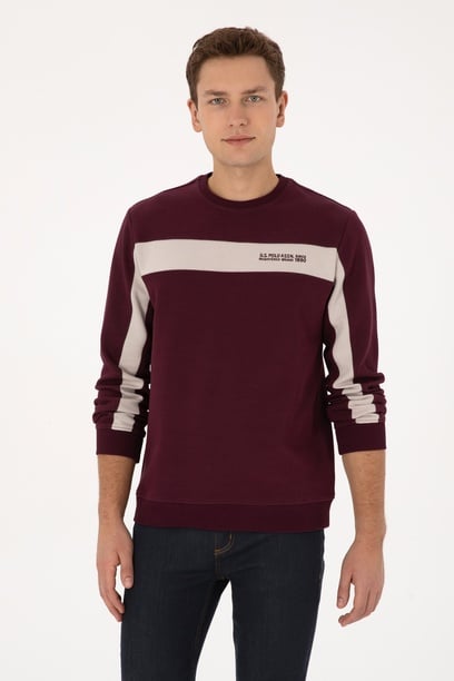 Erkek Regular Fit Bisiklet Yaka Bordo Sweatshirt