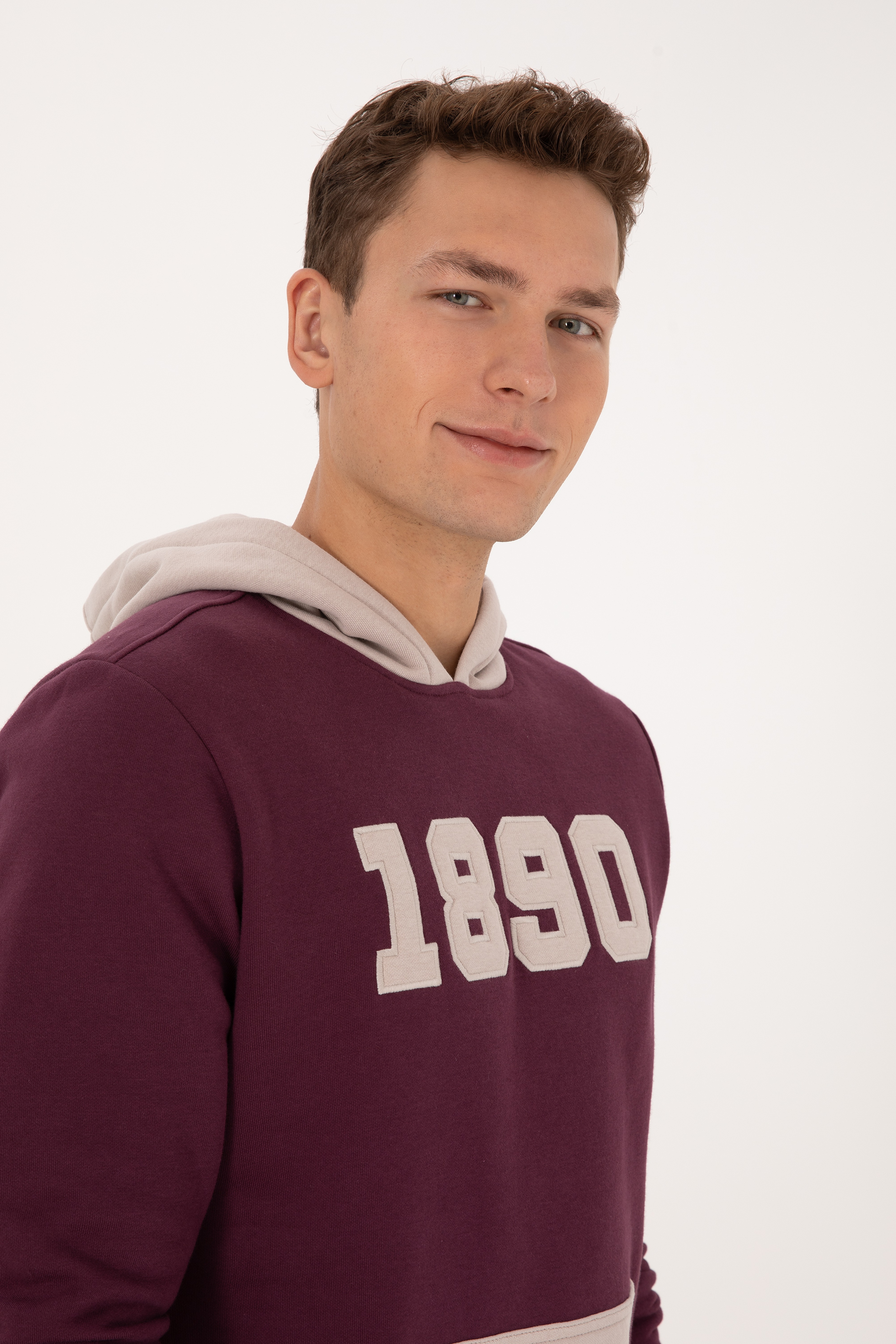 Erkek Regular Fit Kapüşonlu Şardonlu Bordo Sweatshirt