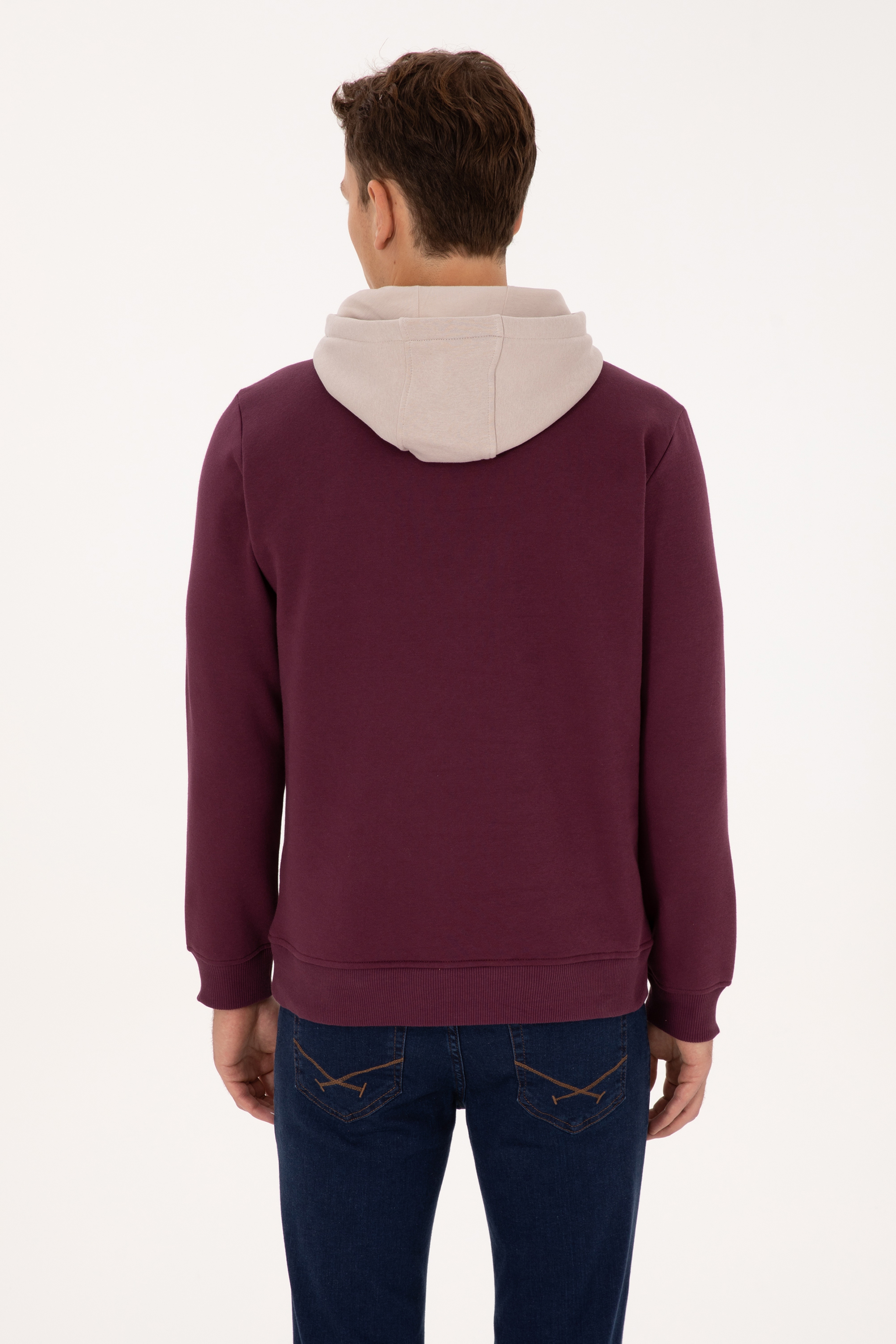 Erkek Regular Fit Kapüşonlu Şardonlu Bordo Sweatshirt - Image 5