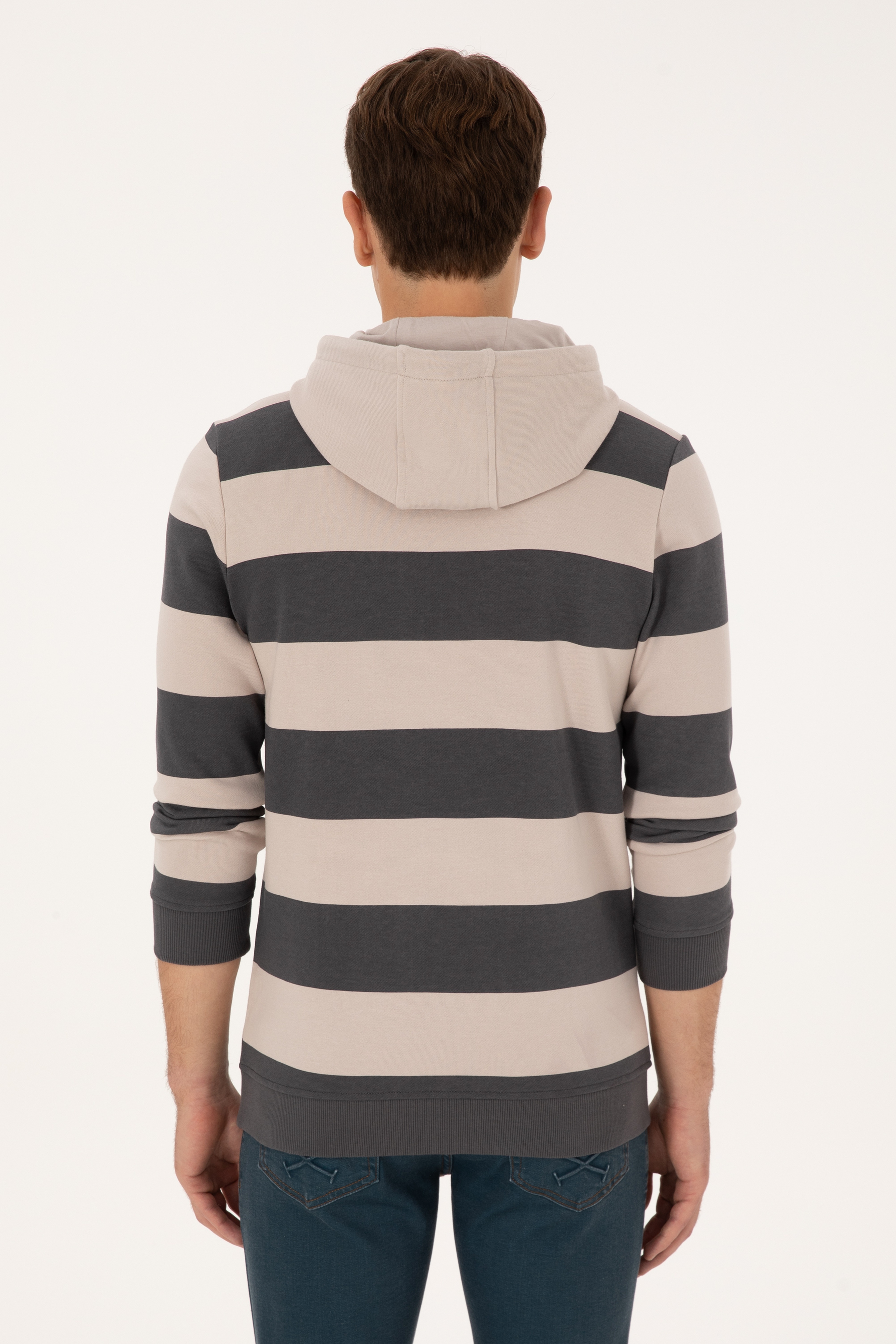Erkek Regular Fit Kapüşonlu Gri Sweatshirt - Image 5