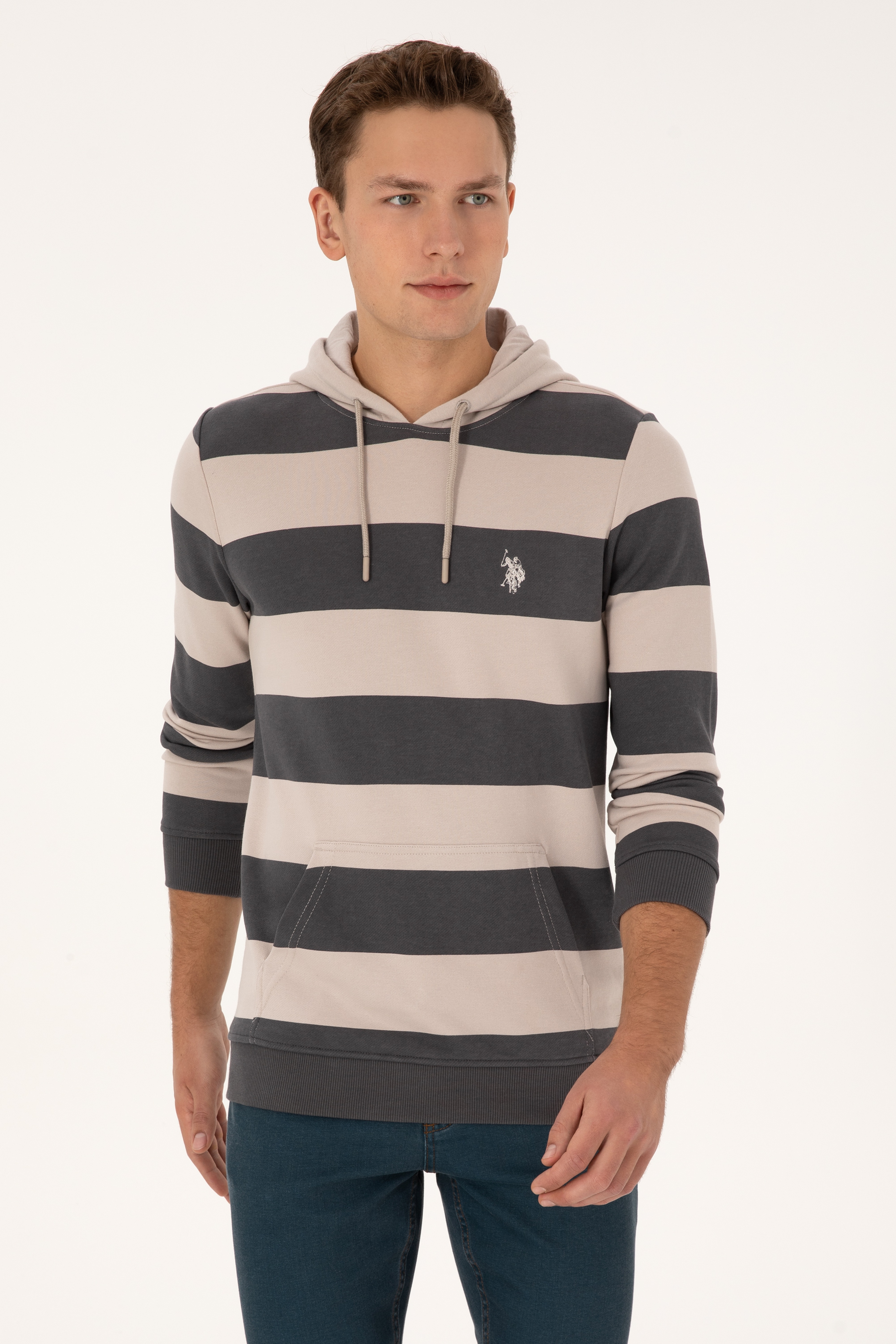 Erkek Regular Fit Kapüşonlu Gri Sweatshirt - Image 3