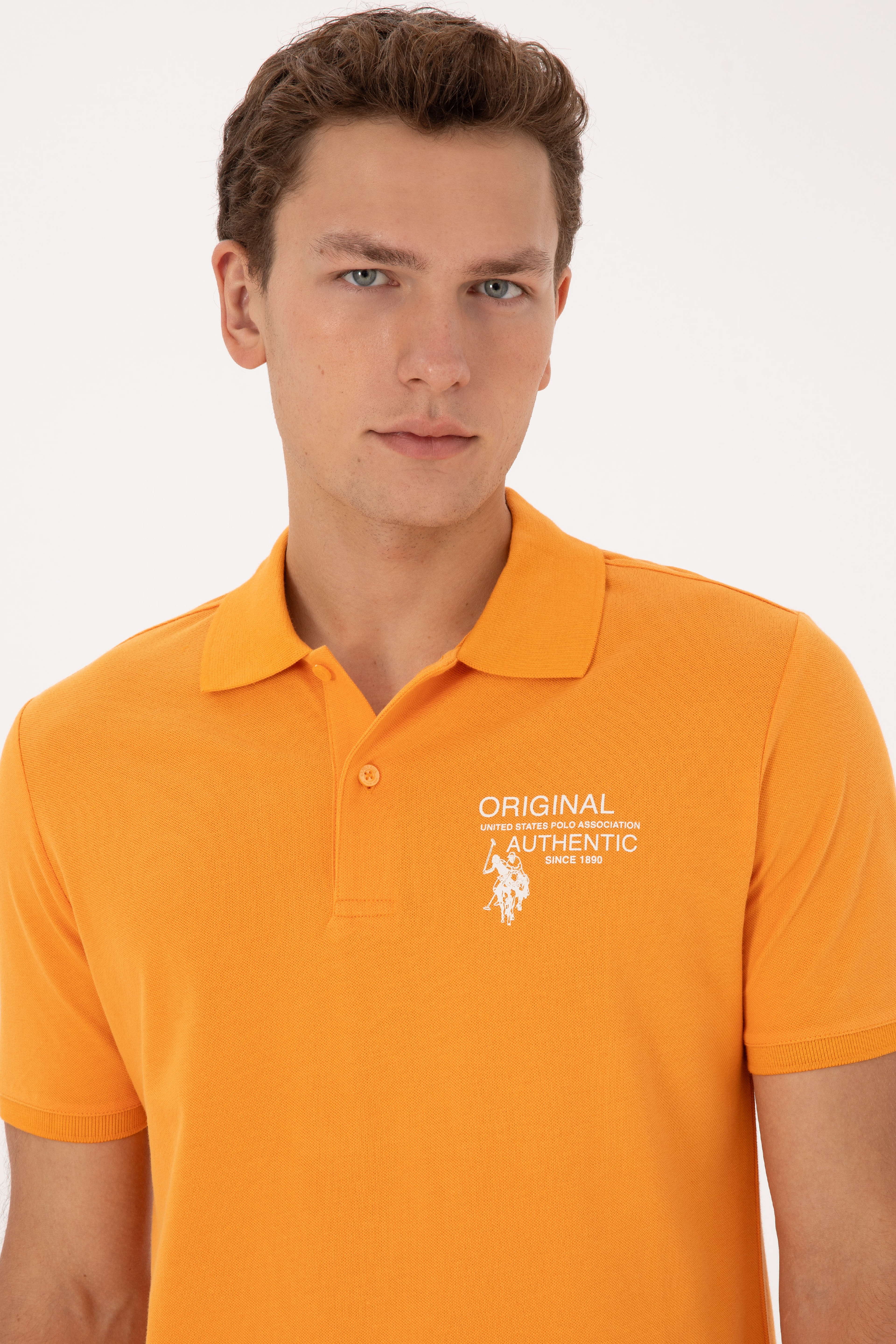 Erkek Regular Fit Polo Yaka Turuncu Tişört - Image 2