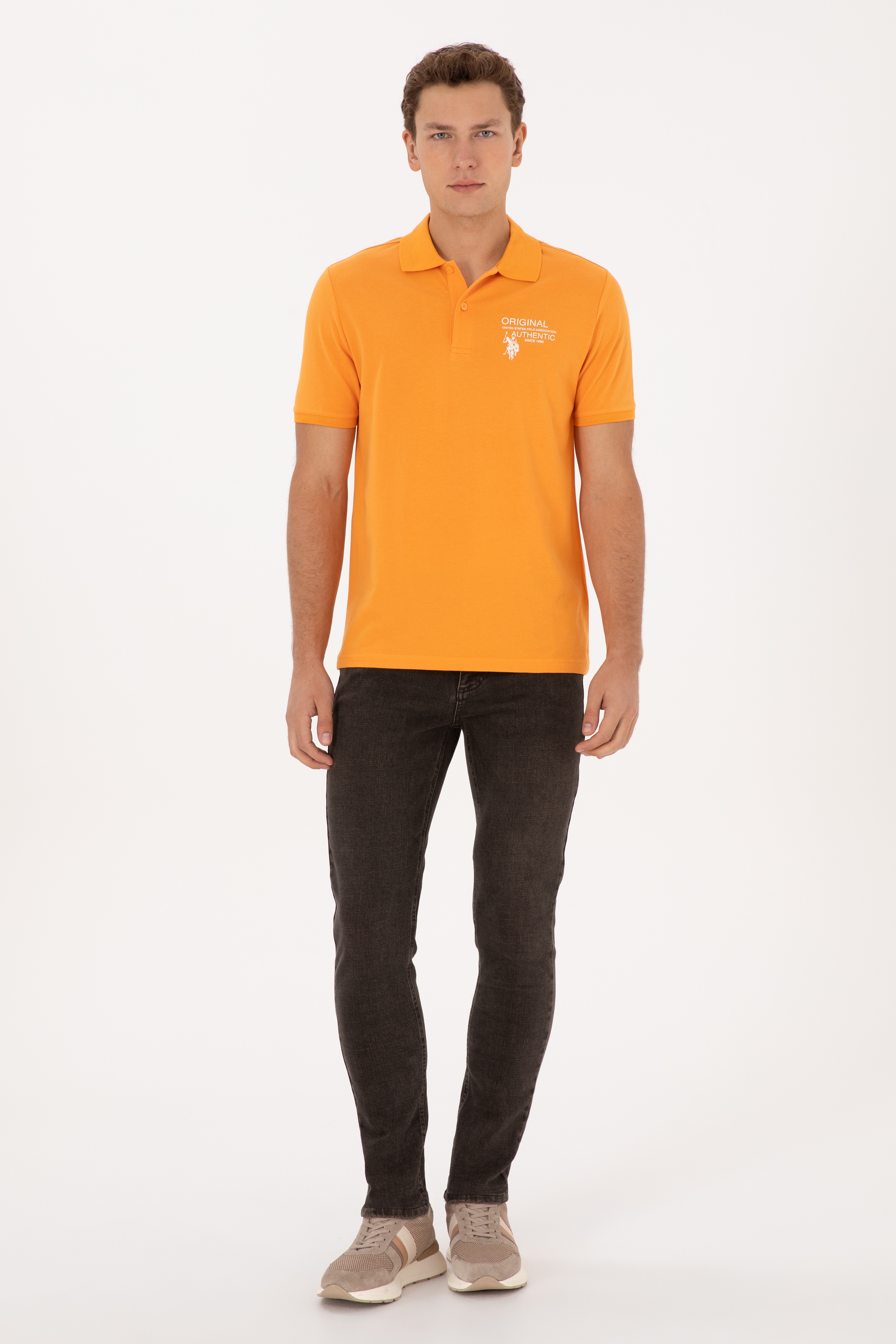 Erkek Regular Fit Polo Yaka Turuncu Tişört - Image 4