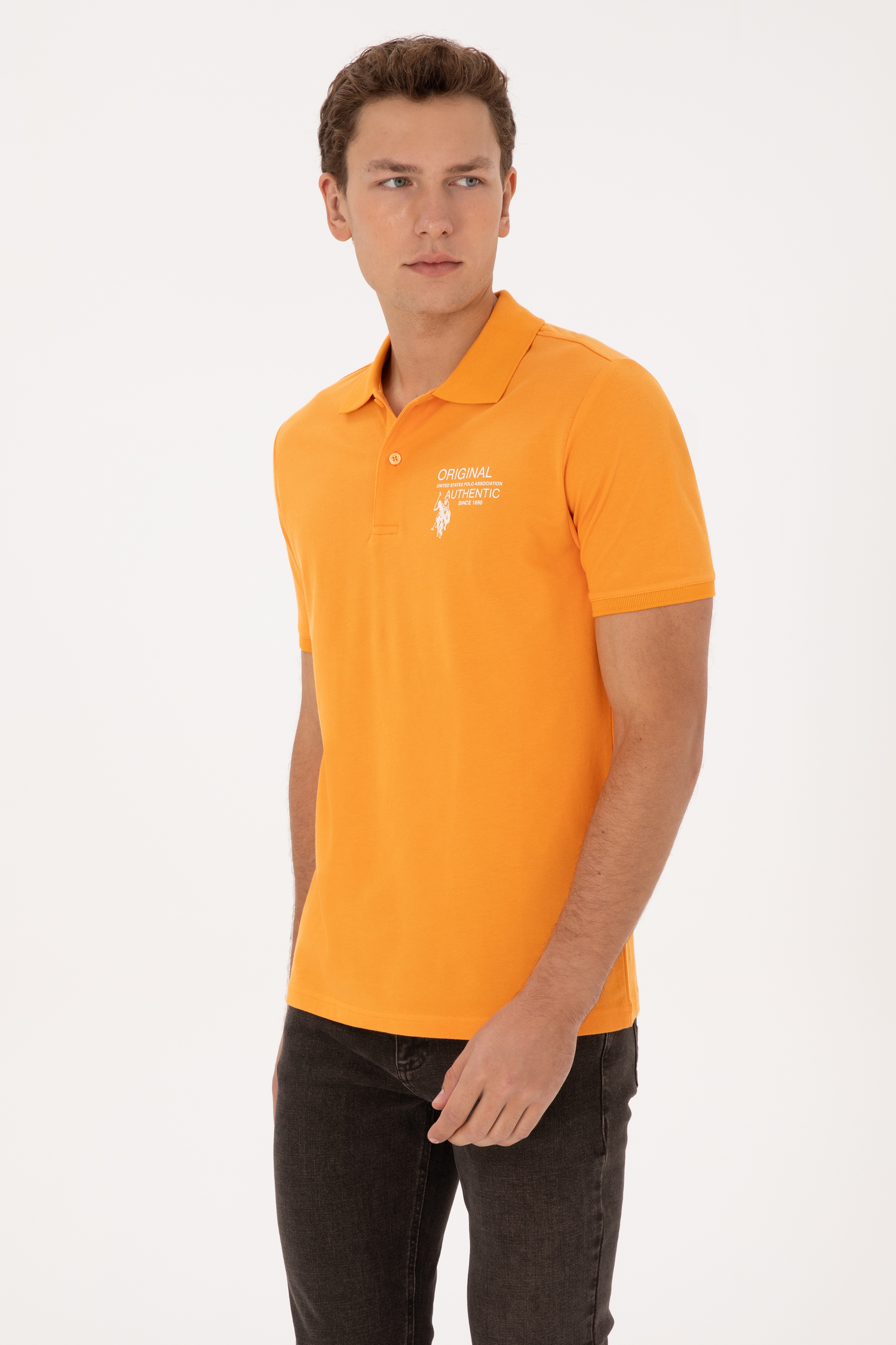 Erkek Regular Fit Polo Yaka Turuncu Tişört - Image 3