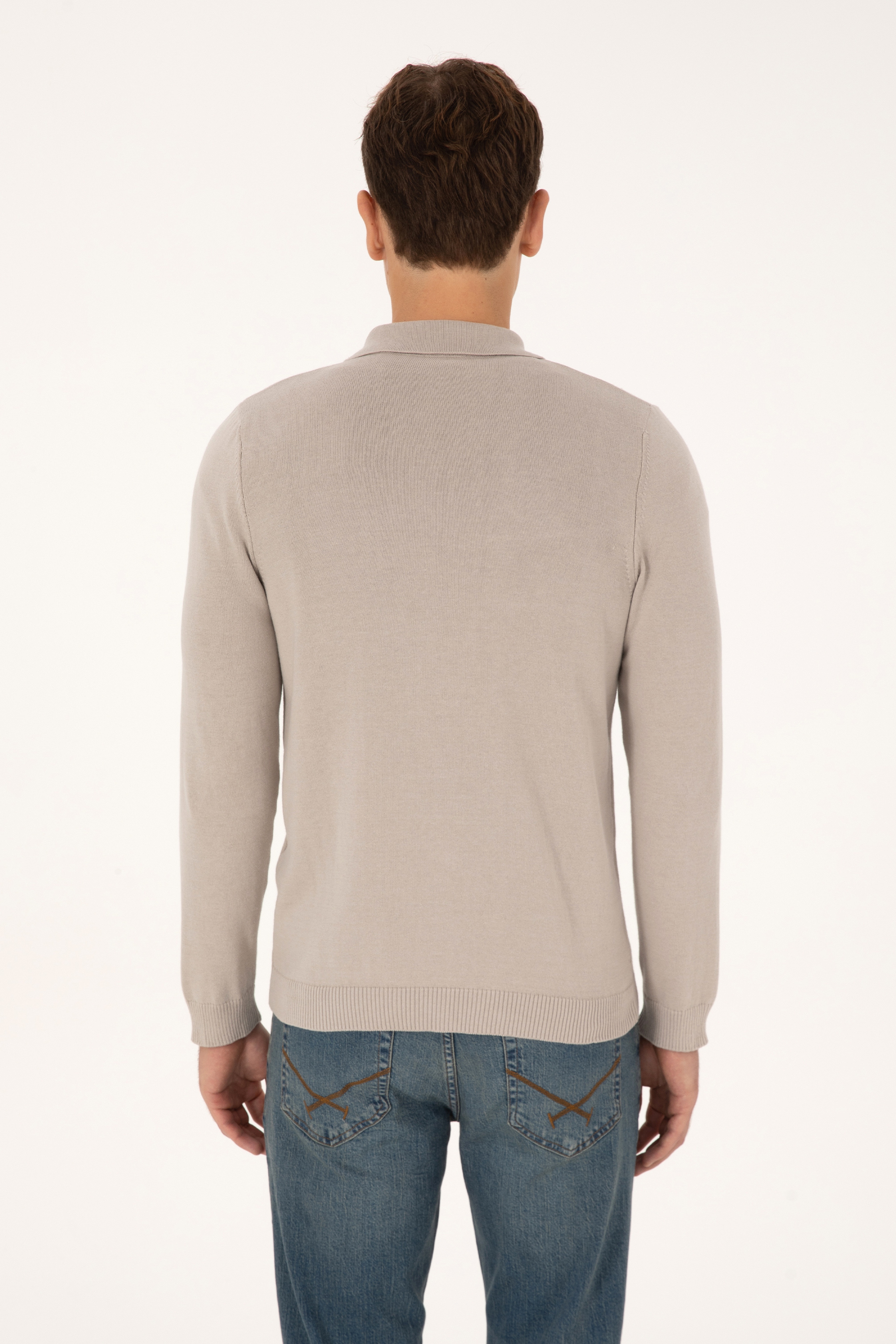 Erkek Polo Yaka Taş Basic Triko Hırka