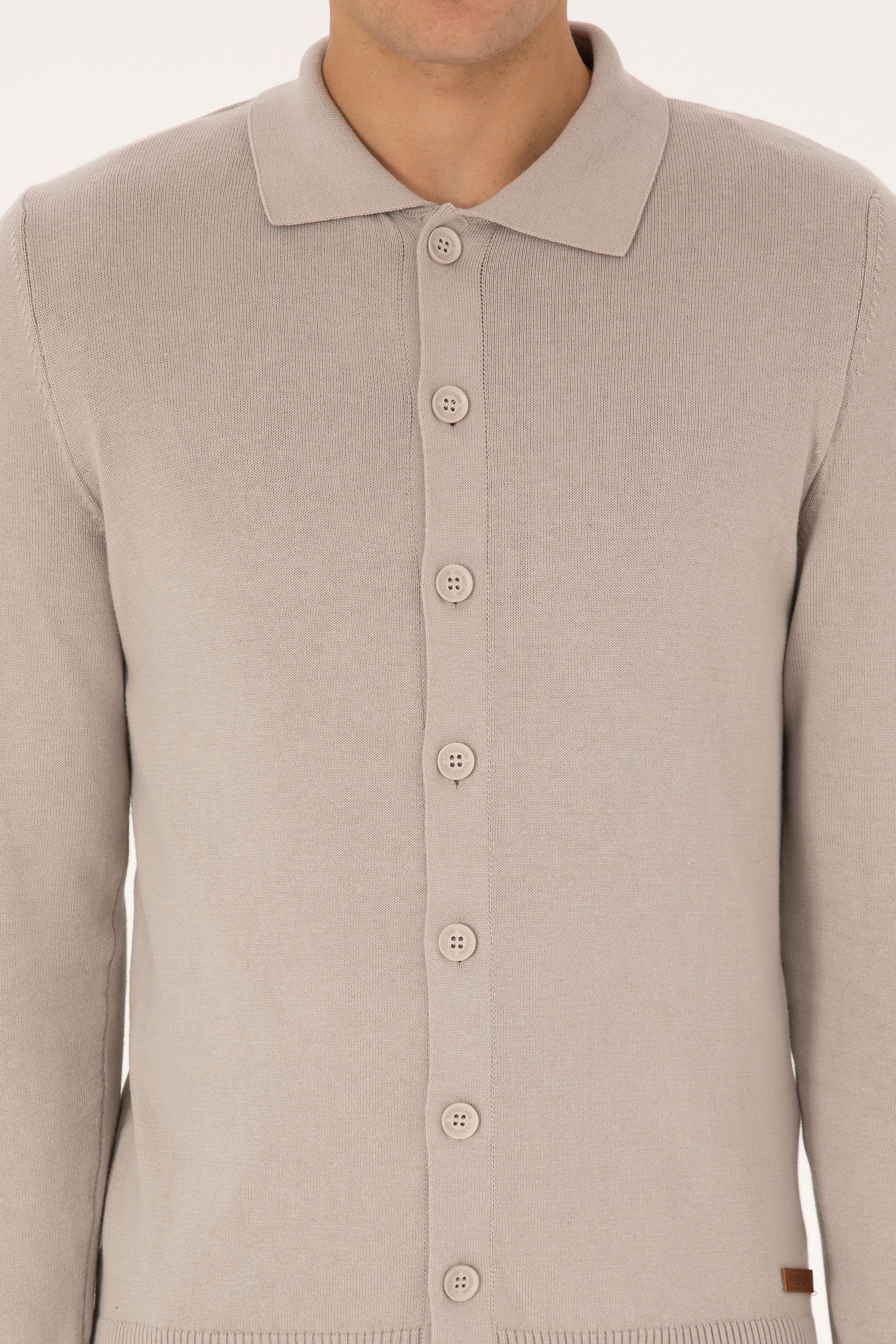 Erkek Polo Yaka Taş Basic Triko Hırka