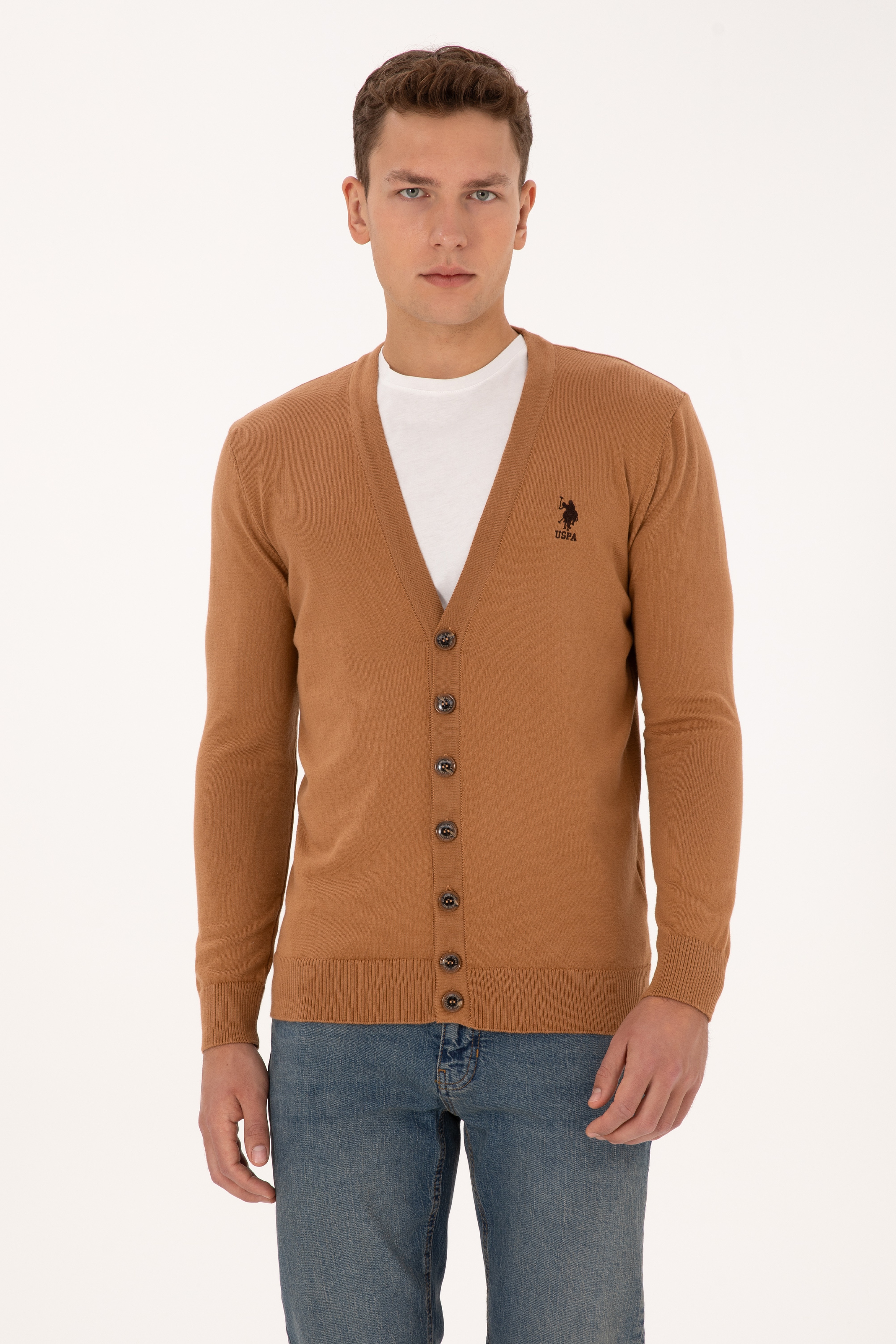 Erkek Camel Basic Triko Hırka - Image 1