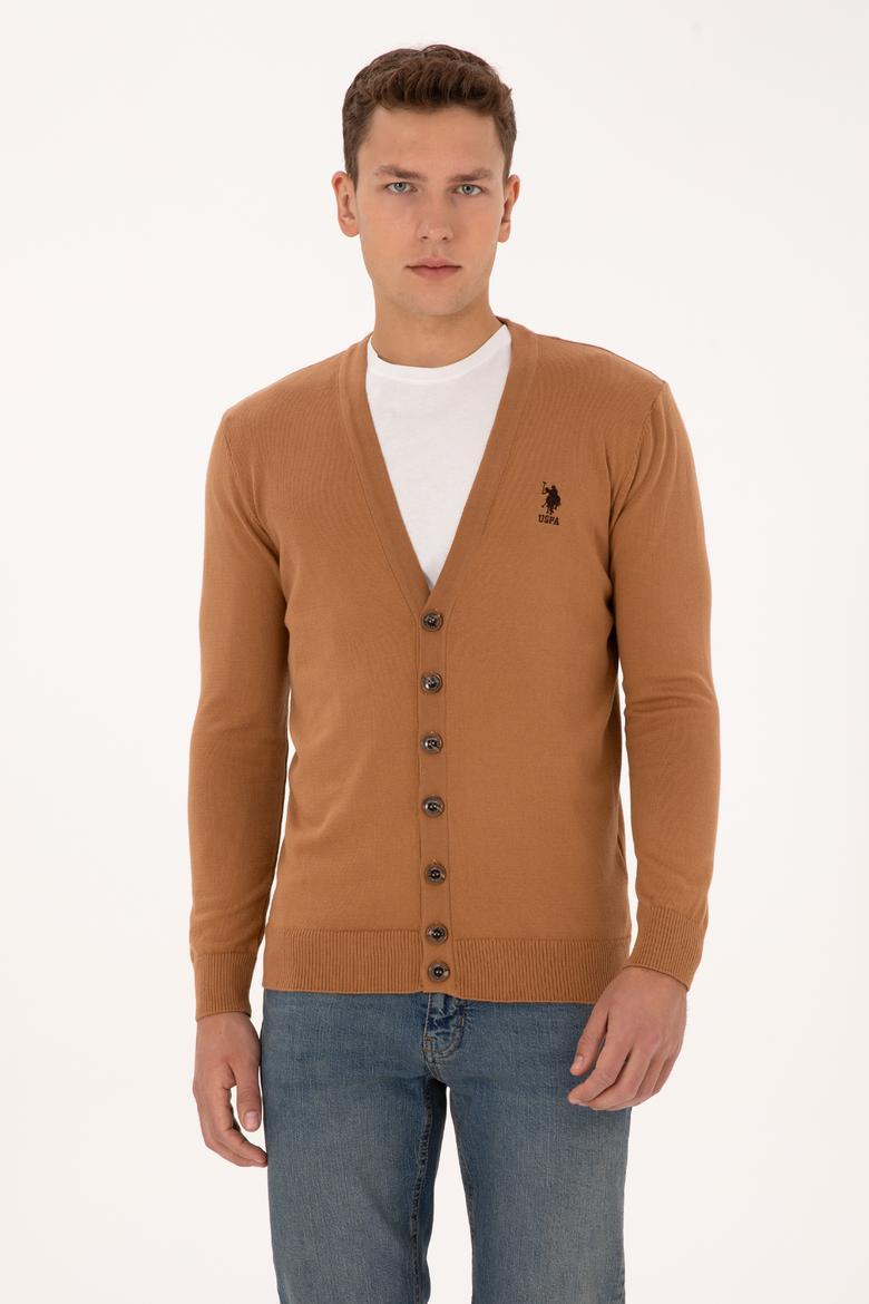 Erkek Camel Basic Triko Hırka