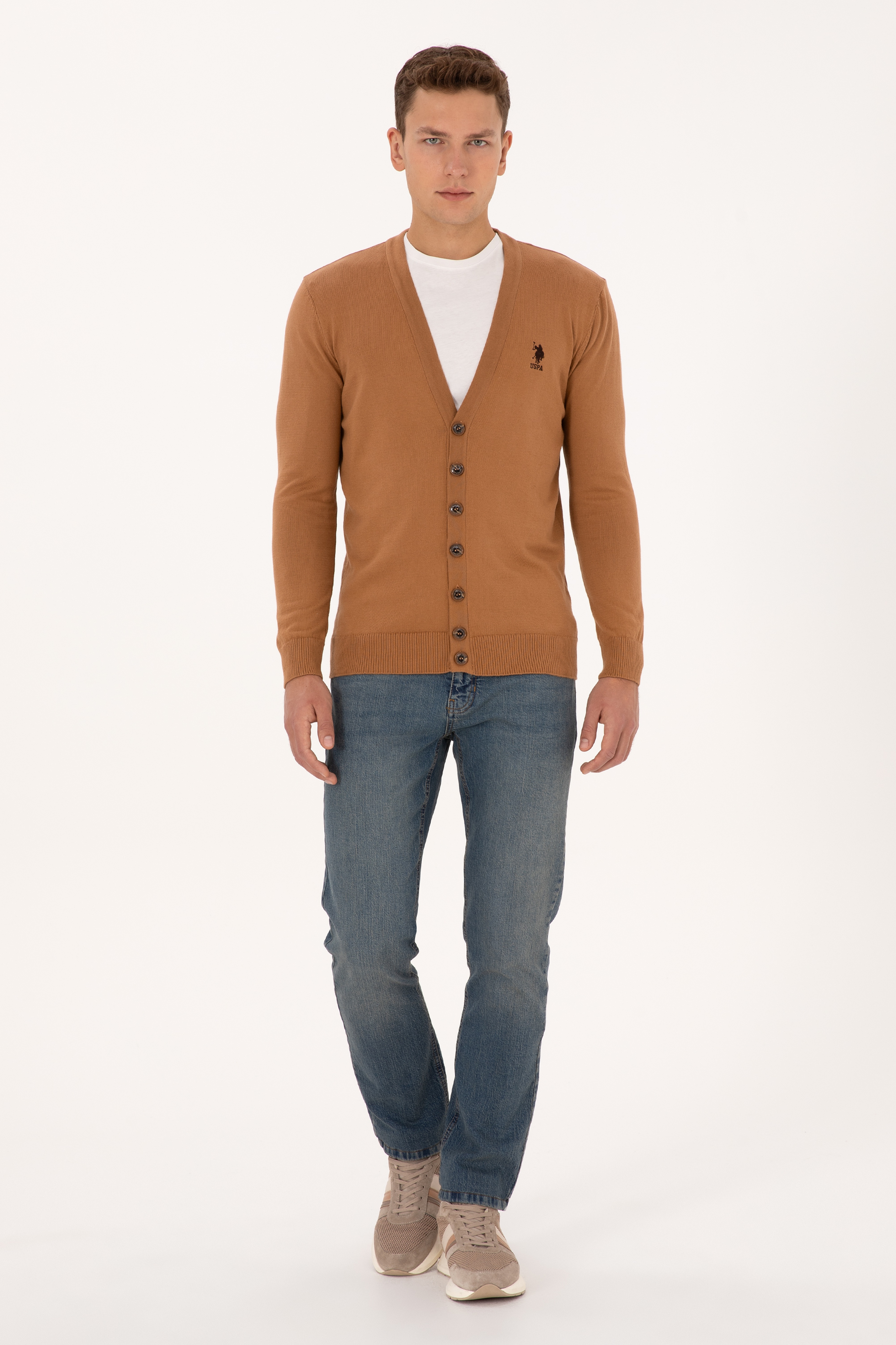 Erkek Camel Basic Triko Hırka