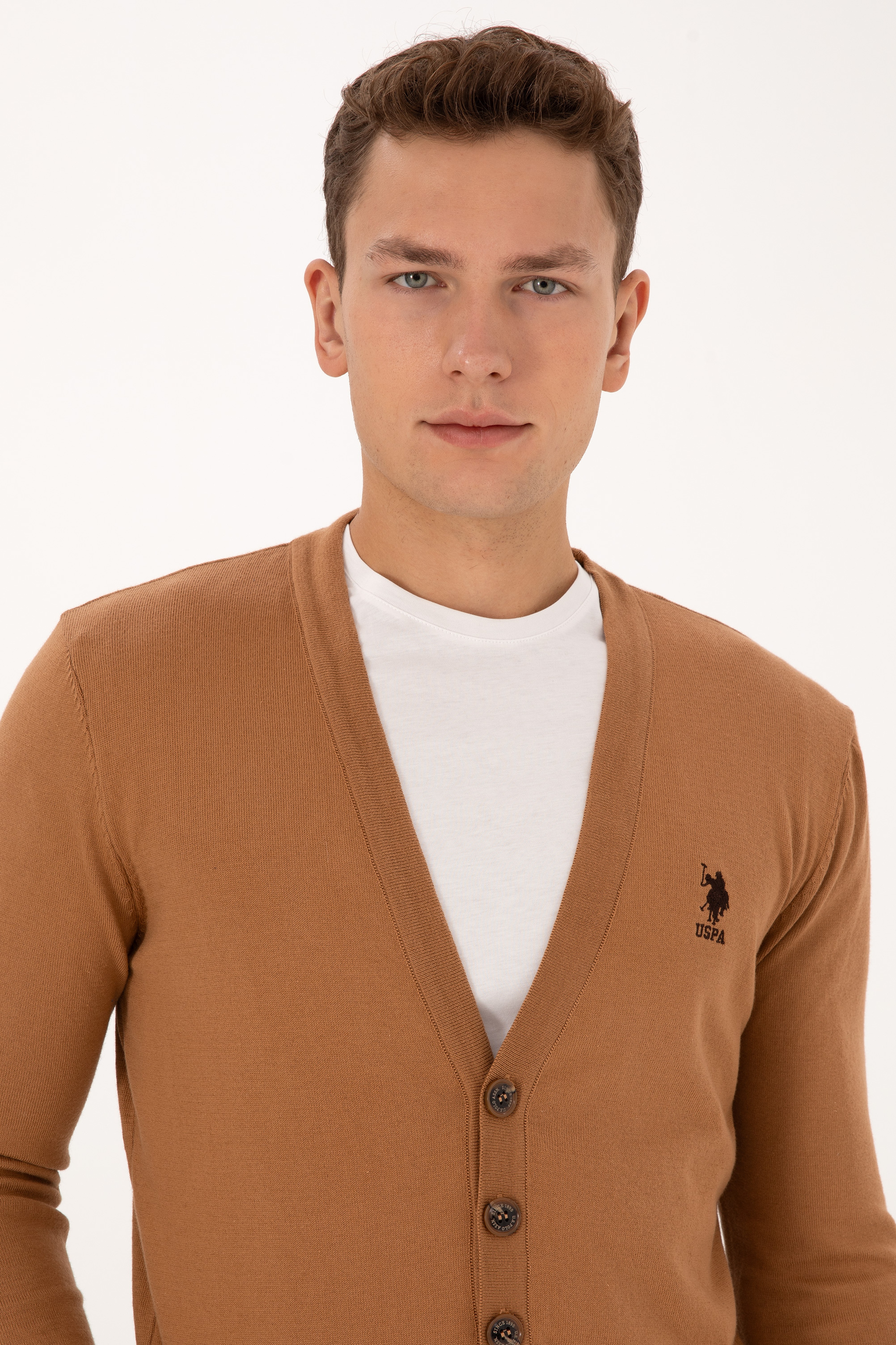 Erkek Camel Basic Triko Hırka