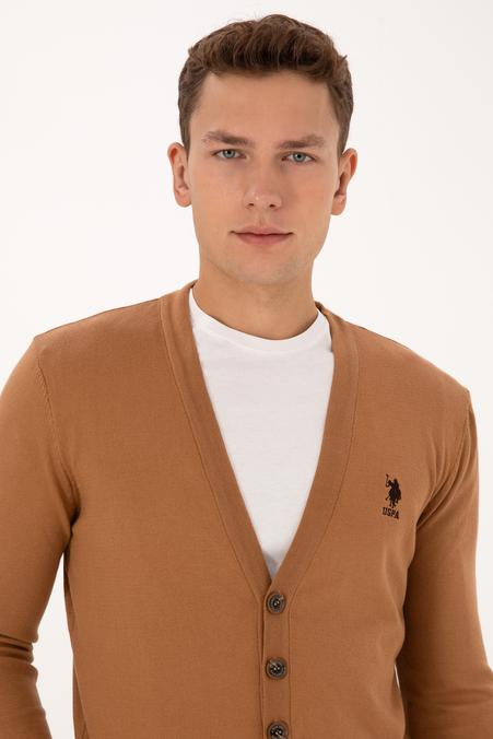 Erkek Camel Basic Triko Hırka