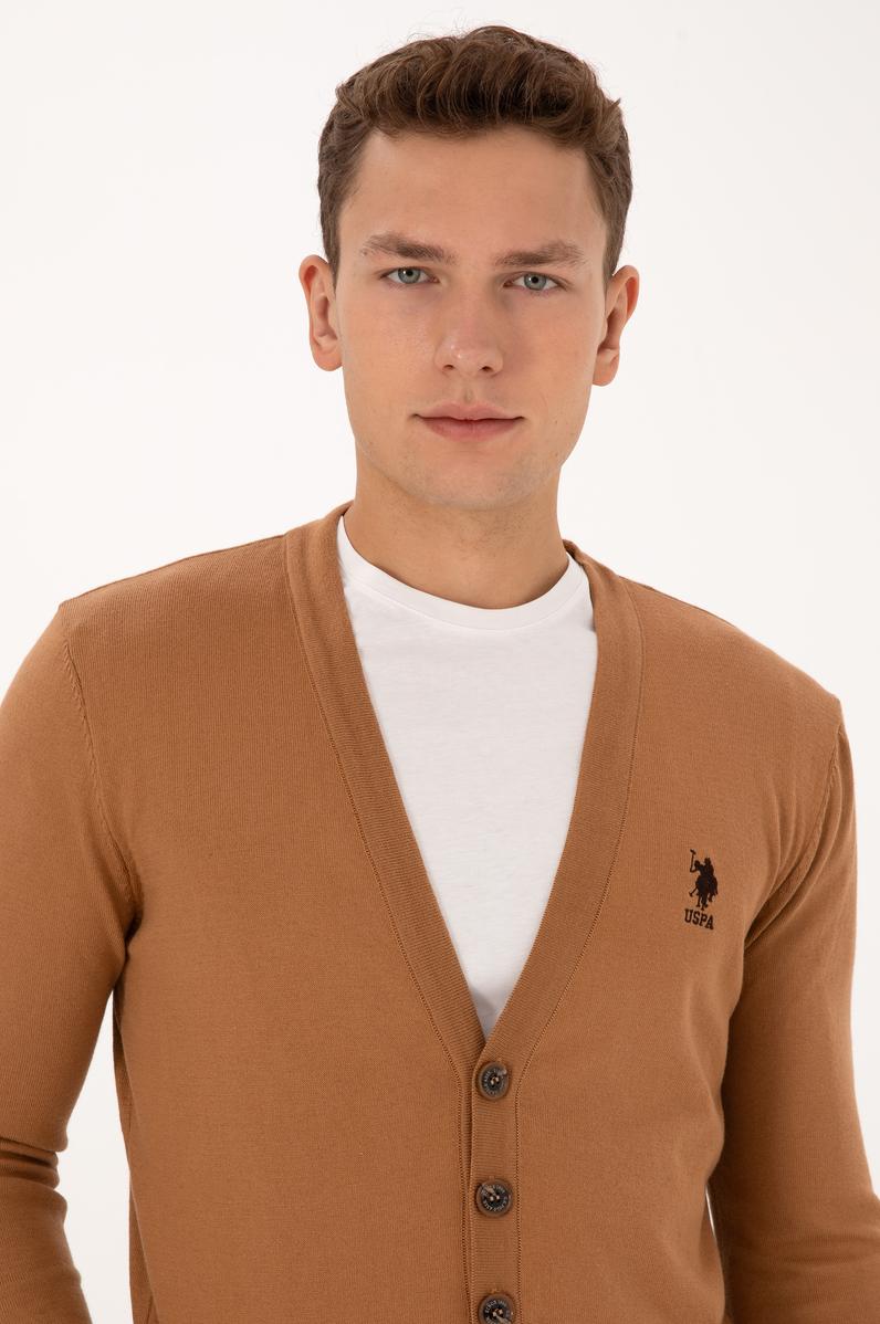 Erkek Camel Basic Triko Hırka