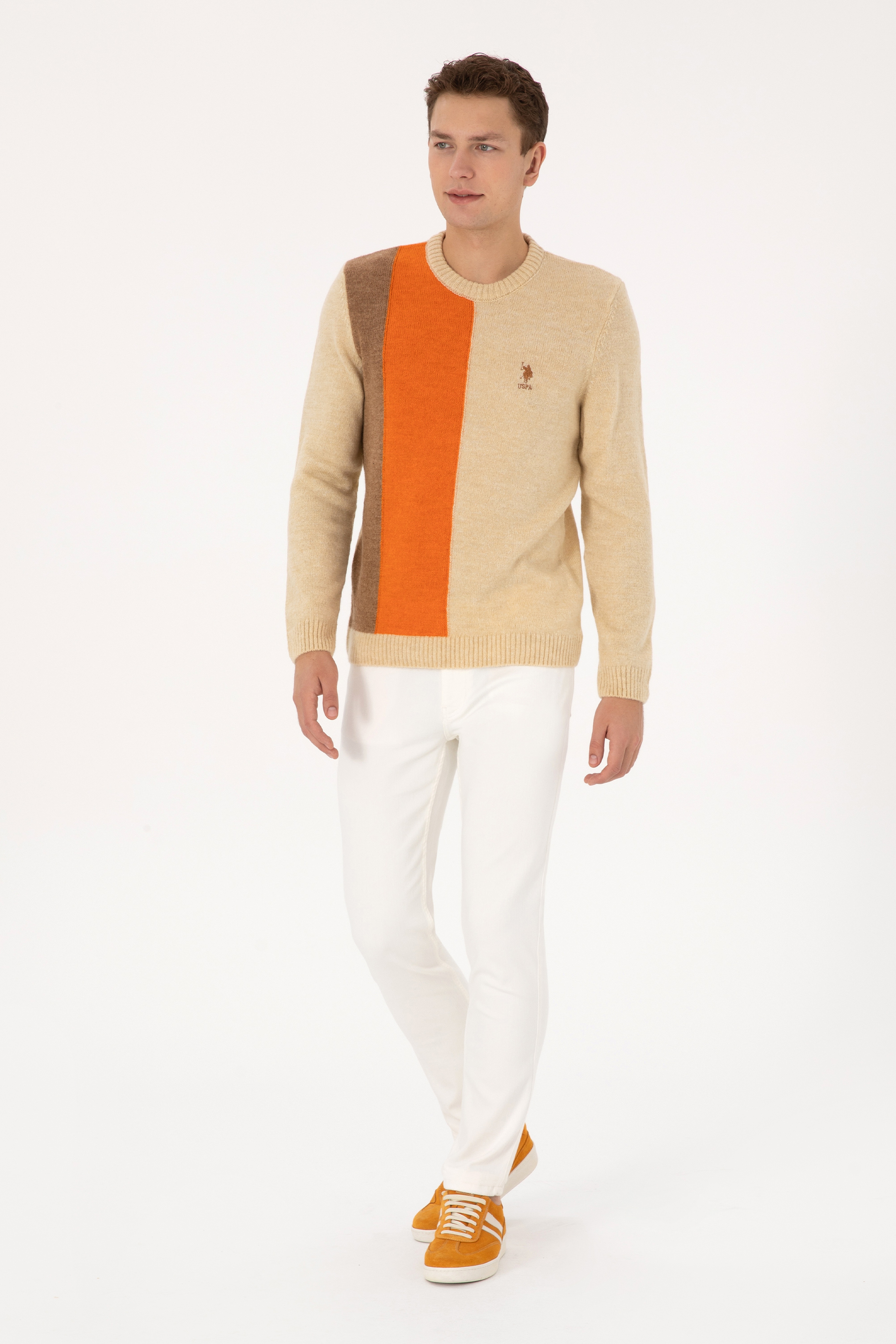 Erkek Regular Fit Bisiklet Yaka Vanilya Kazak - Image 4