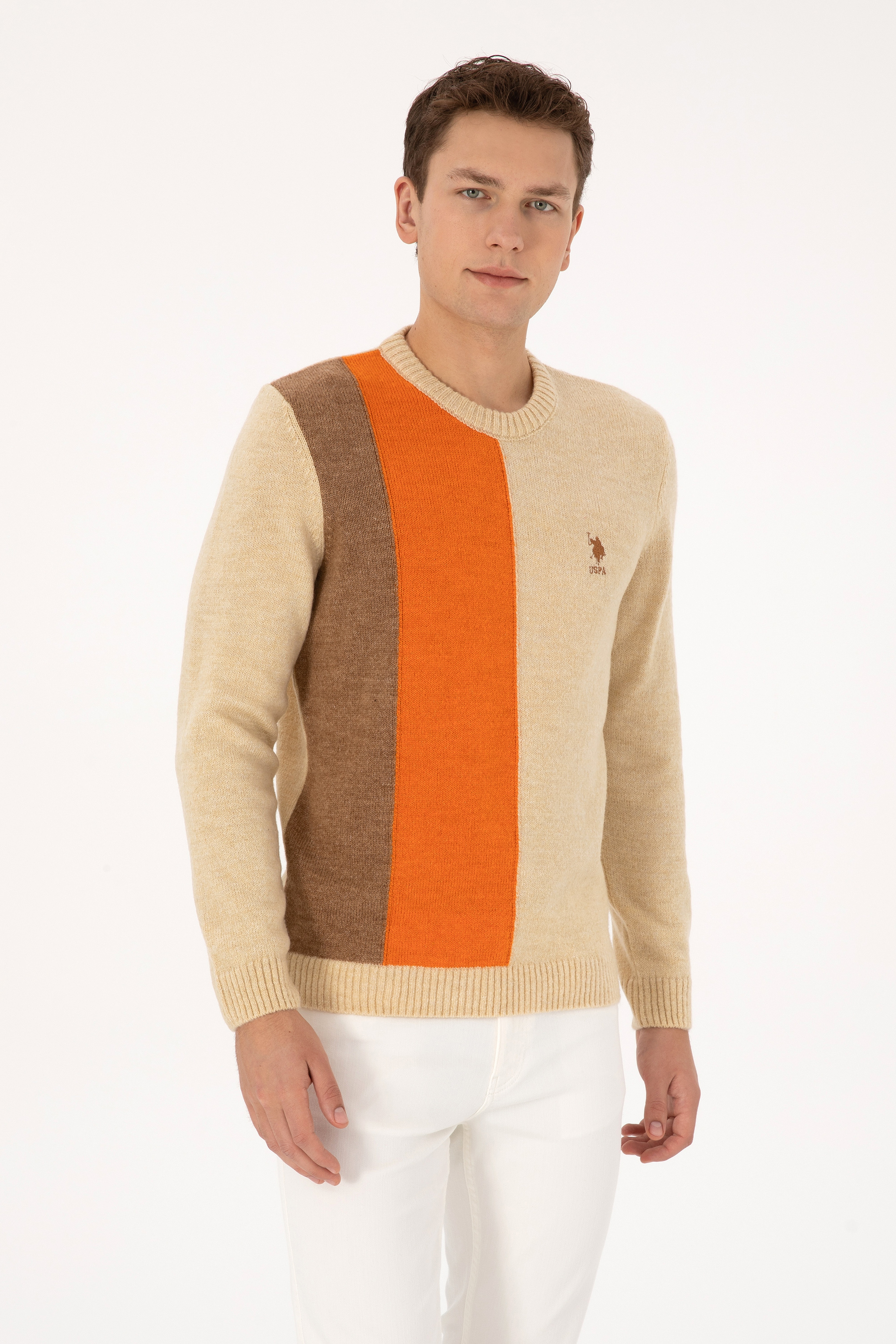 Erkek Regular Fit Bisiklet Yaka Vanilya Kazak - Image 3