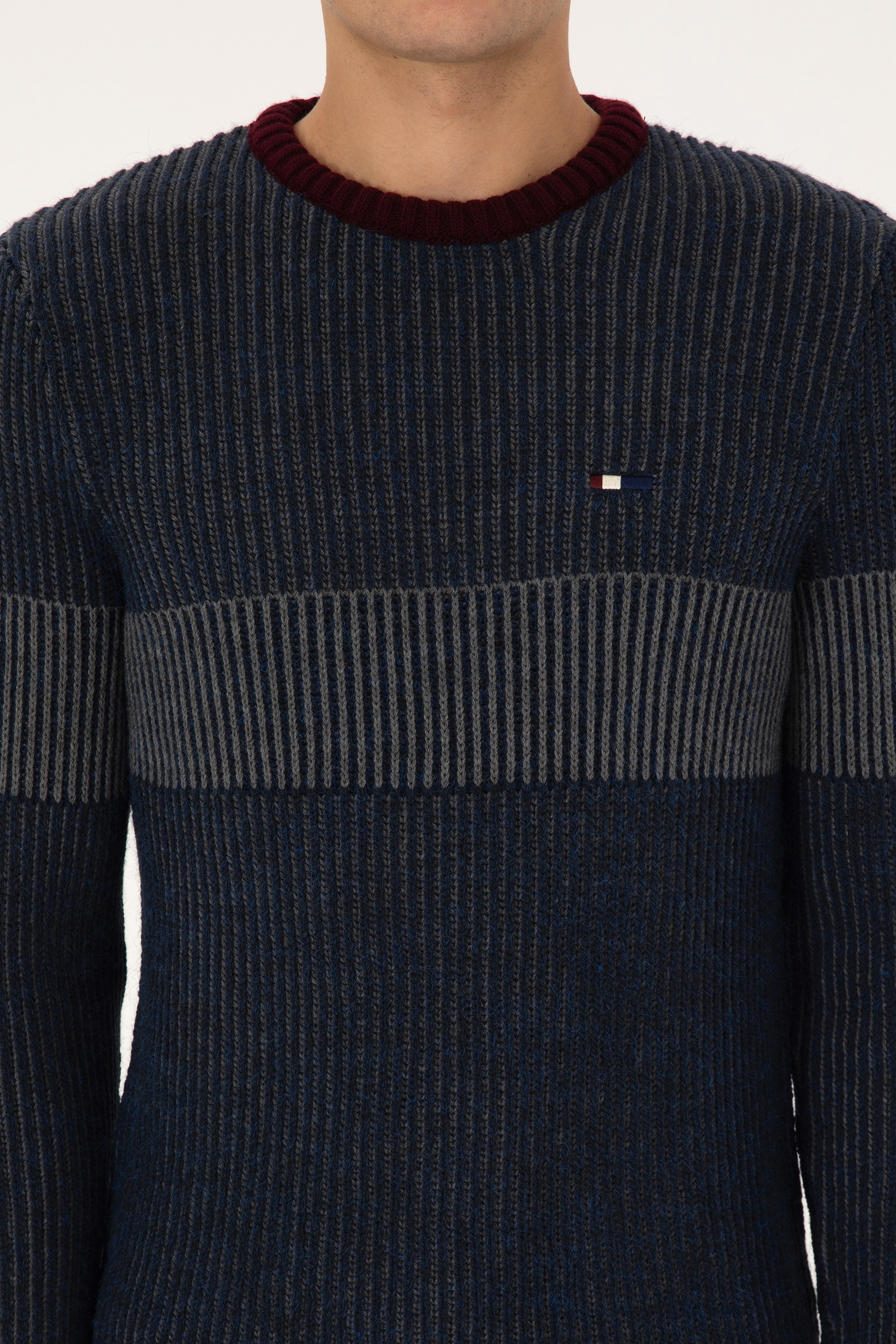 Erkek Slim Fit Bisiklet Yaka Lacivert Kazak - Image 6