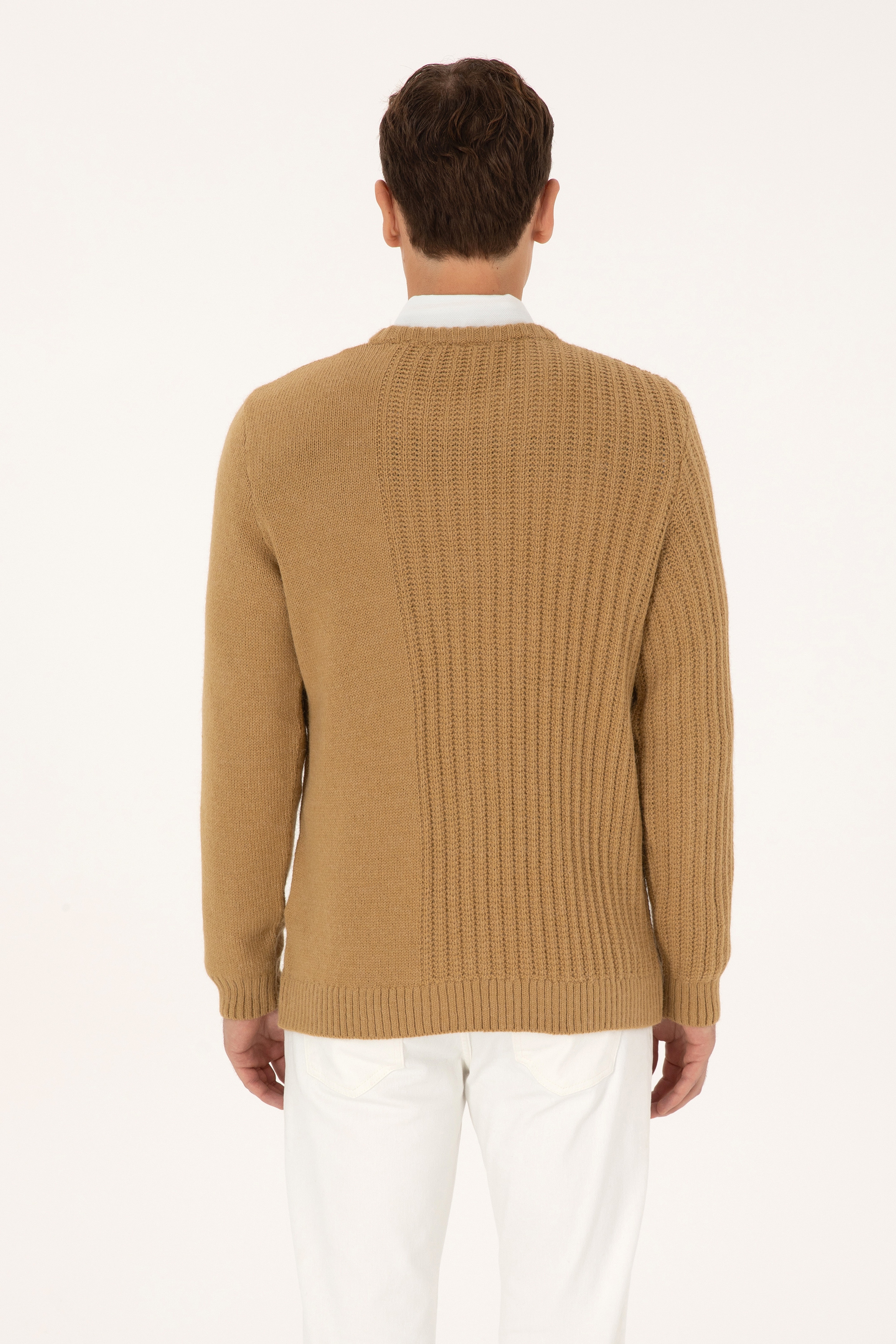 Erkek Comfort Fit Bisiklet Yaka Hardal Kazak - Image 5