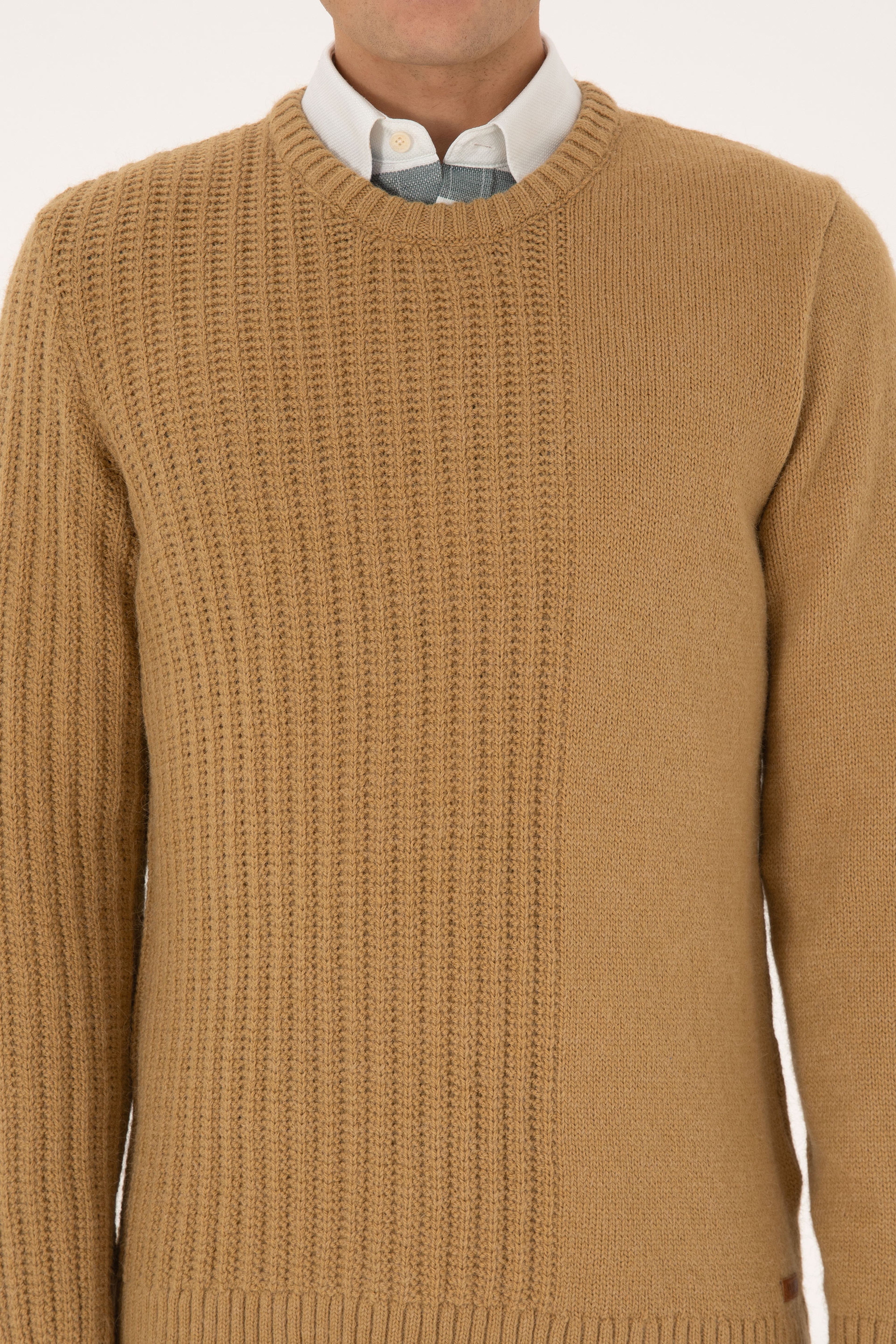 Erkek Comfort Fit Bisiklet Yaka Hardal Kazak - Image 6