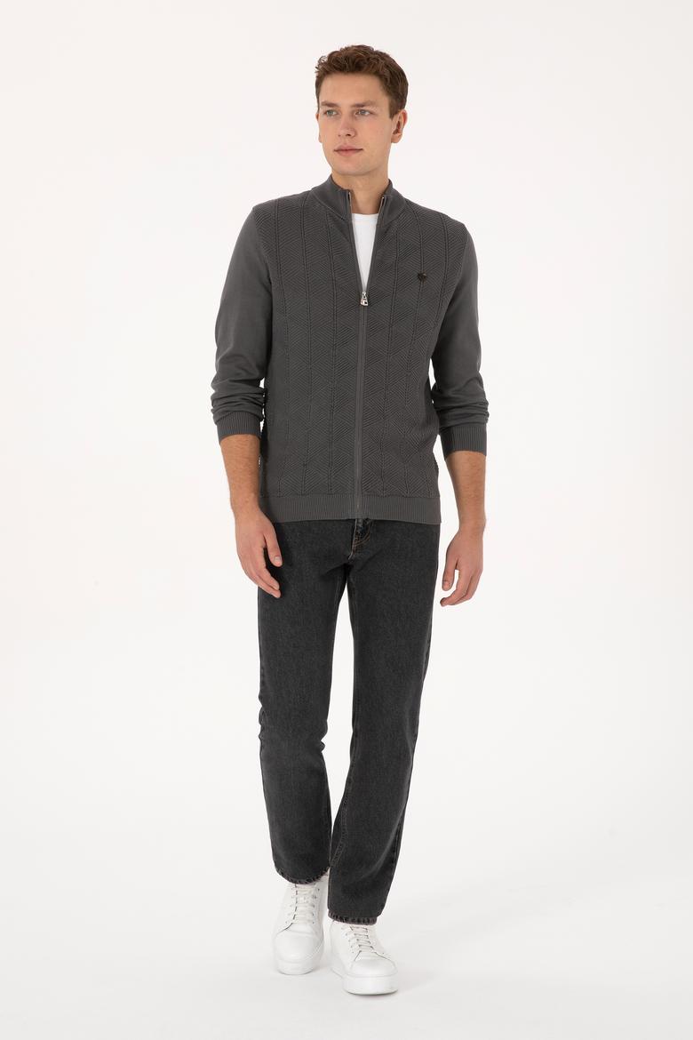 Erkek Gri Triko Hırka - 50315024053