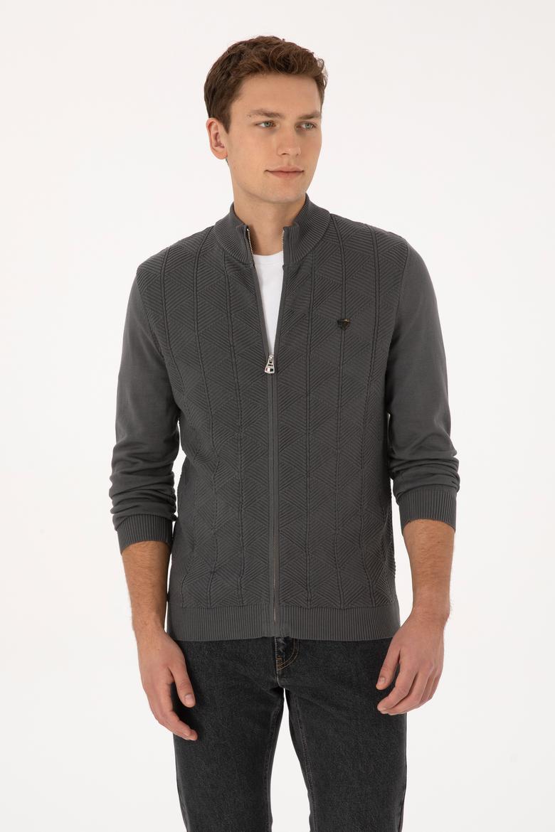 Erkek Gri Triko Hırka - 50315024053