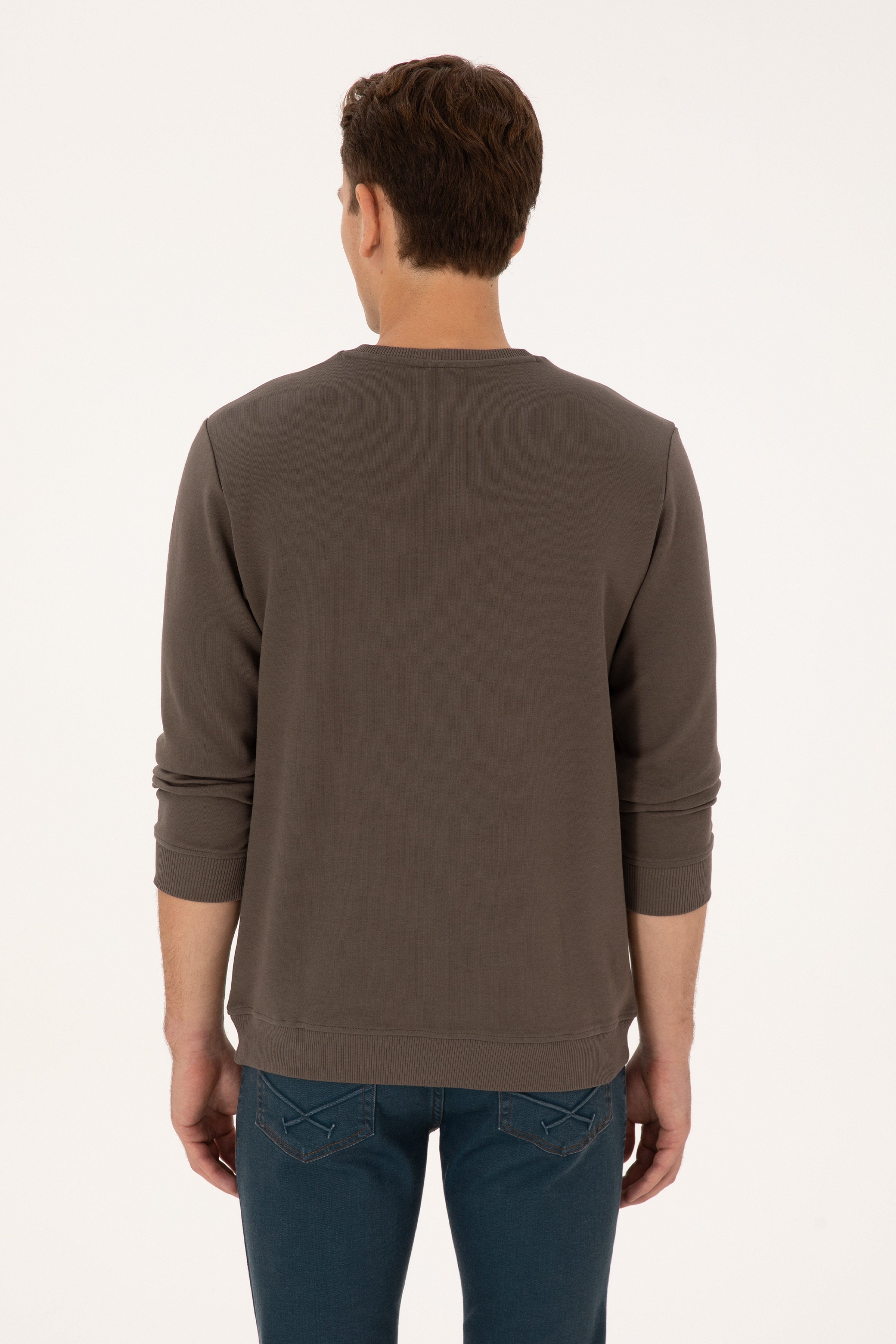Erkek Regular Fit Bisiklet Yaka Vizon Sweatshirt