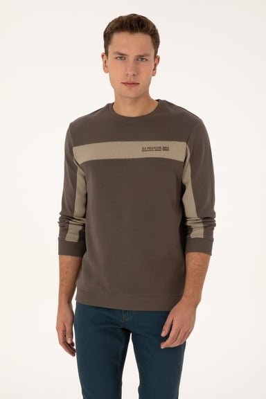 Erkek Regular Fit Bisiklet Yaka Vizon Sweatshirt