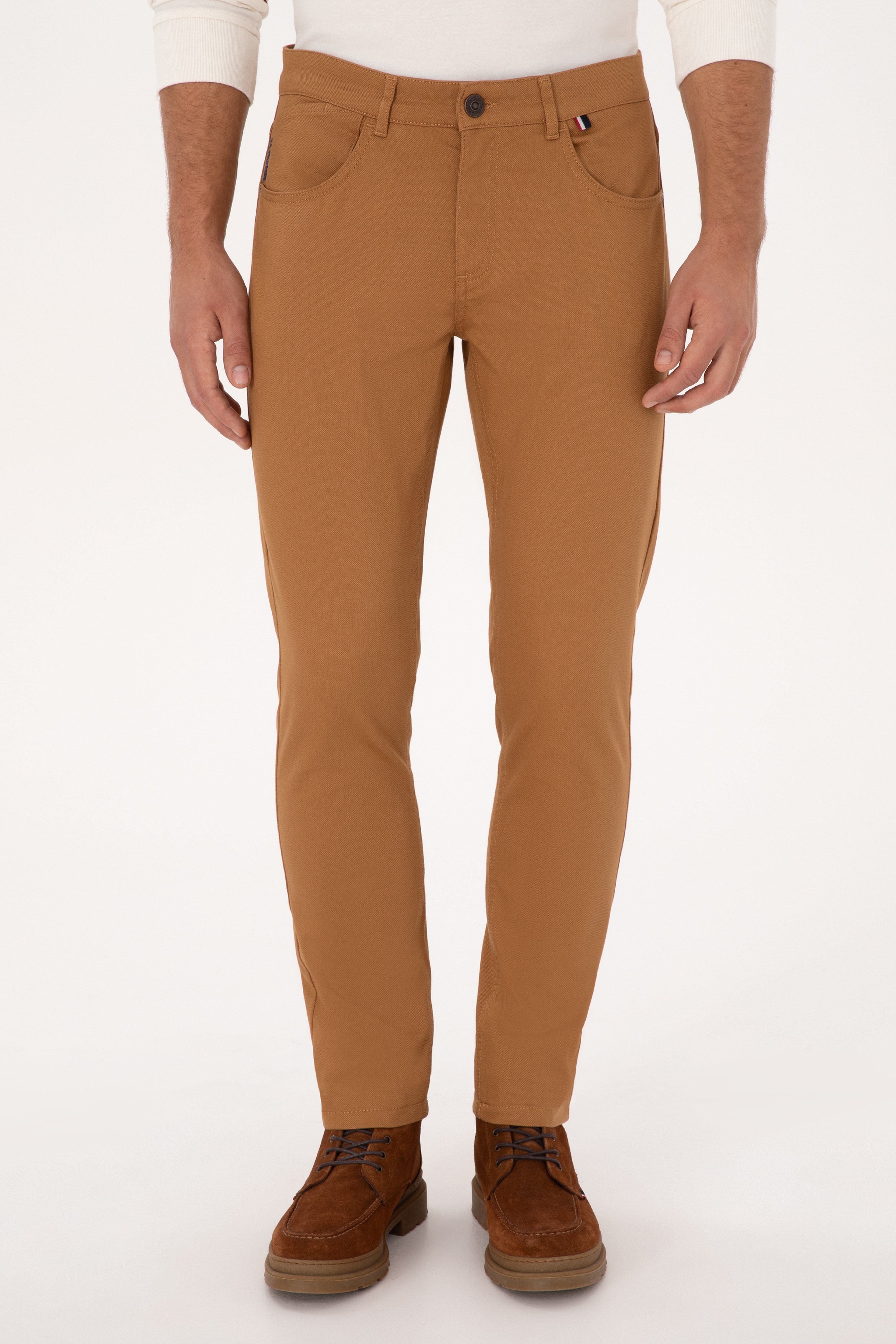 Erkek Slim Fit Camel Kanvas Pantolon