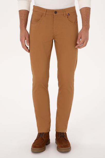 Erkek Slim Fit Camel Kanvas Pantolon