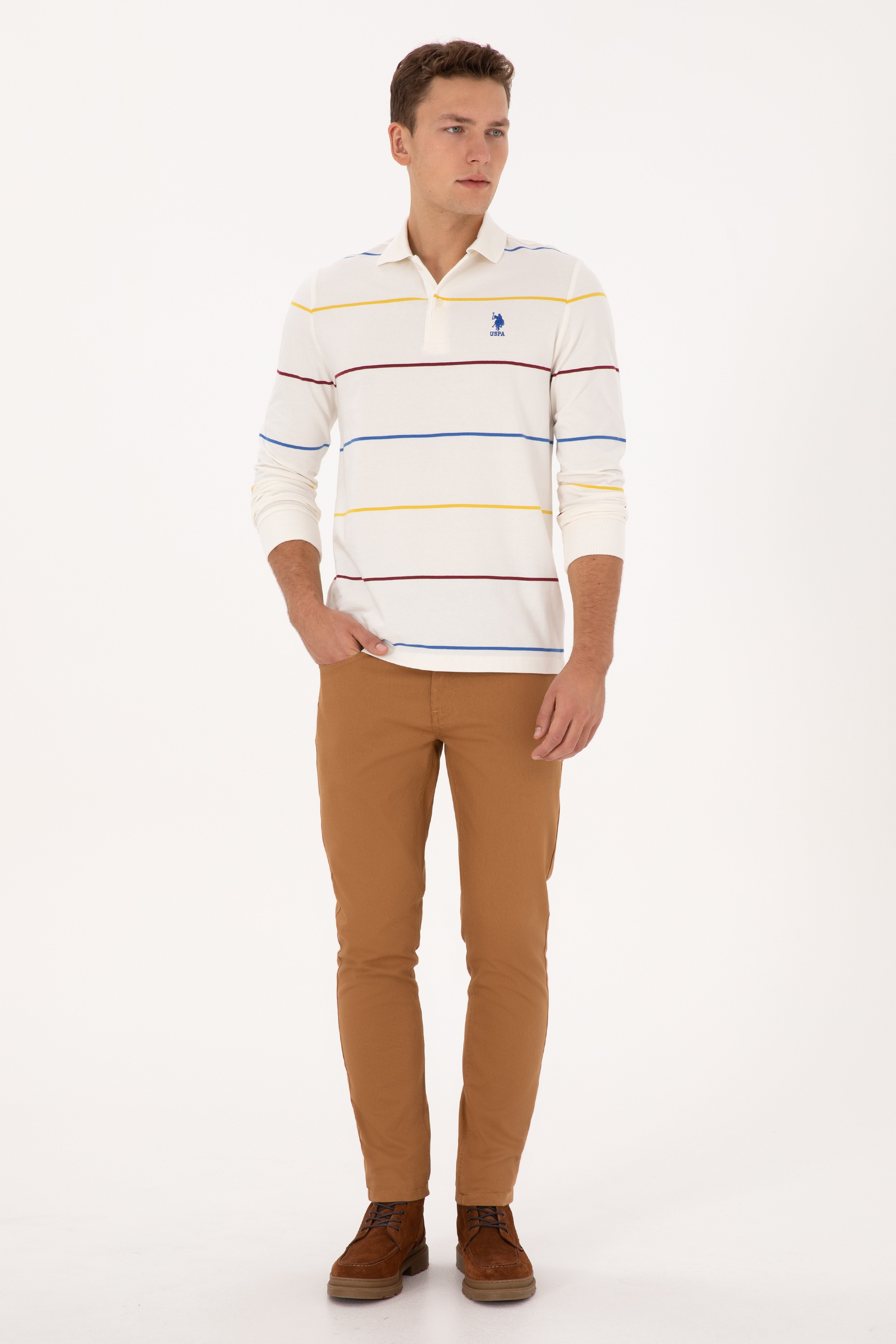 Erkek Slim Fit Camel Kanvas Pantolon