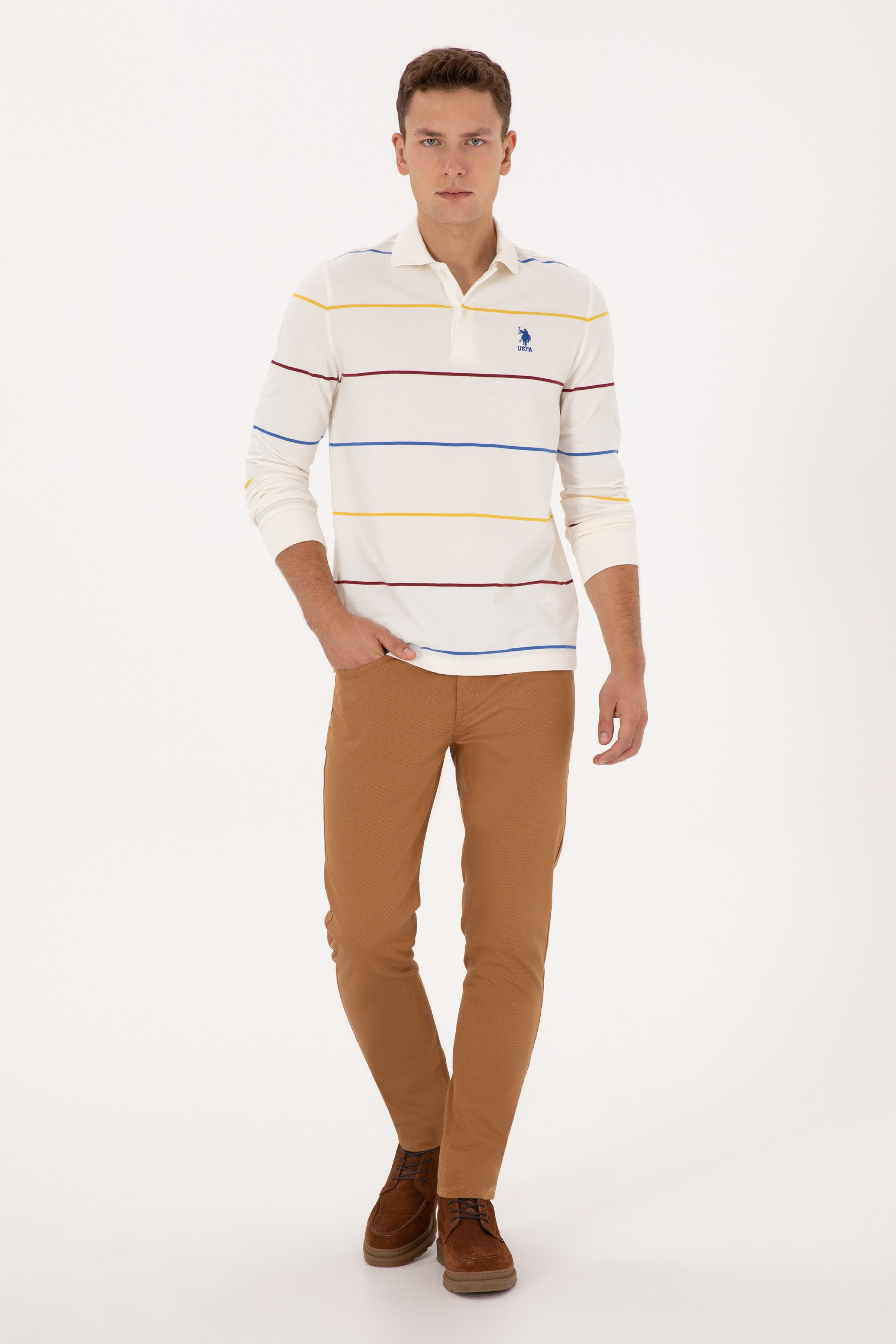 Erkek Slim Fit Camel Kanvas Pantolon