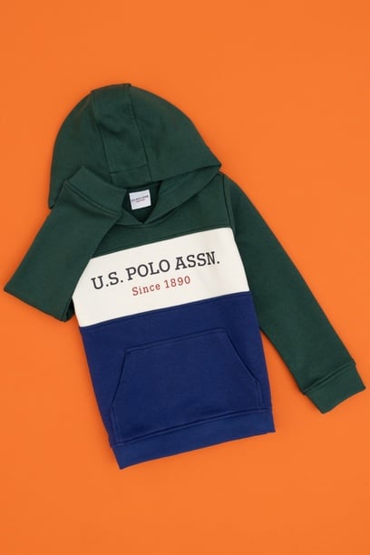 Erkek Çocuk Koyu Yeşil Basic Kapüşonlu Sweatshirt